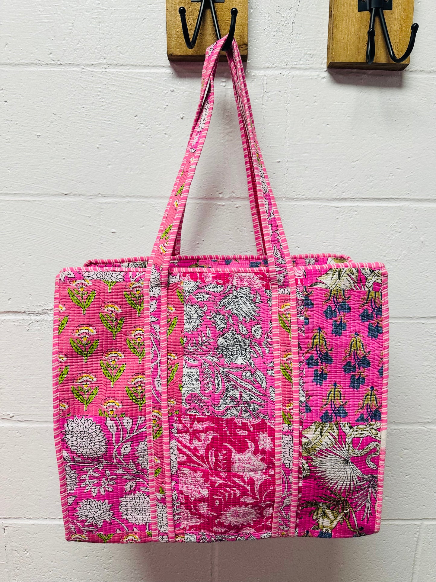 The Pink Floral Patchwork Quilted Tote Bag