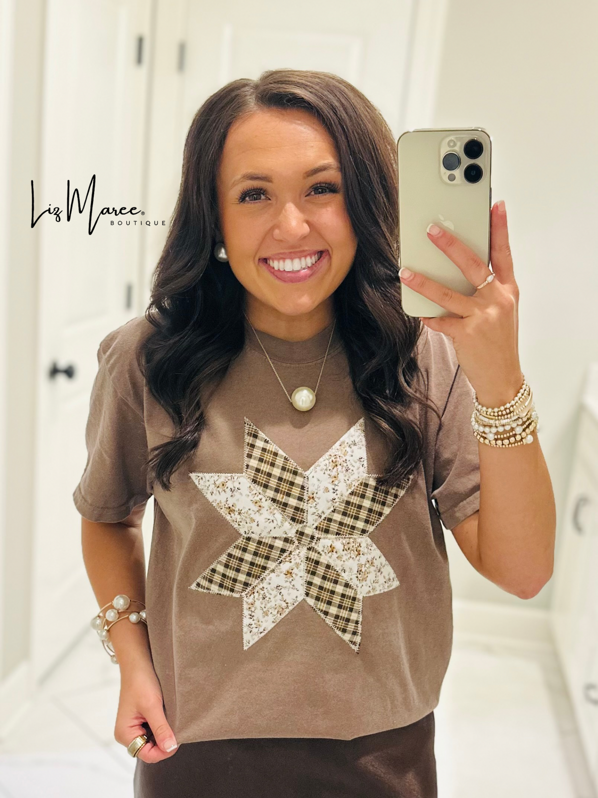 The Brown Quilted Star Embroidered Tee