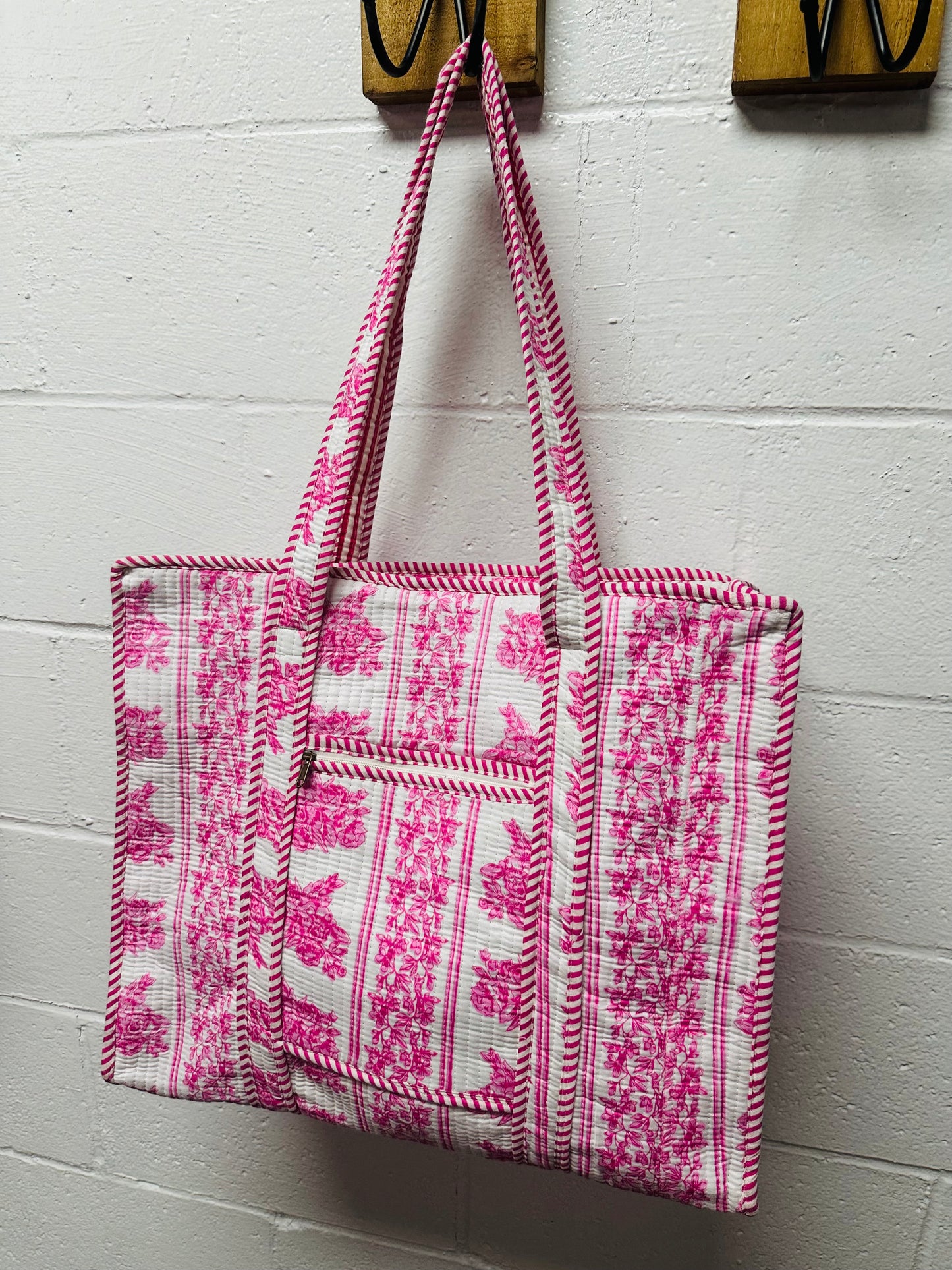 The Pink + White Floral Quilted Tote Bag