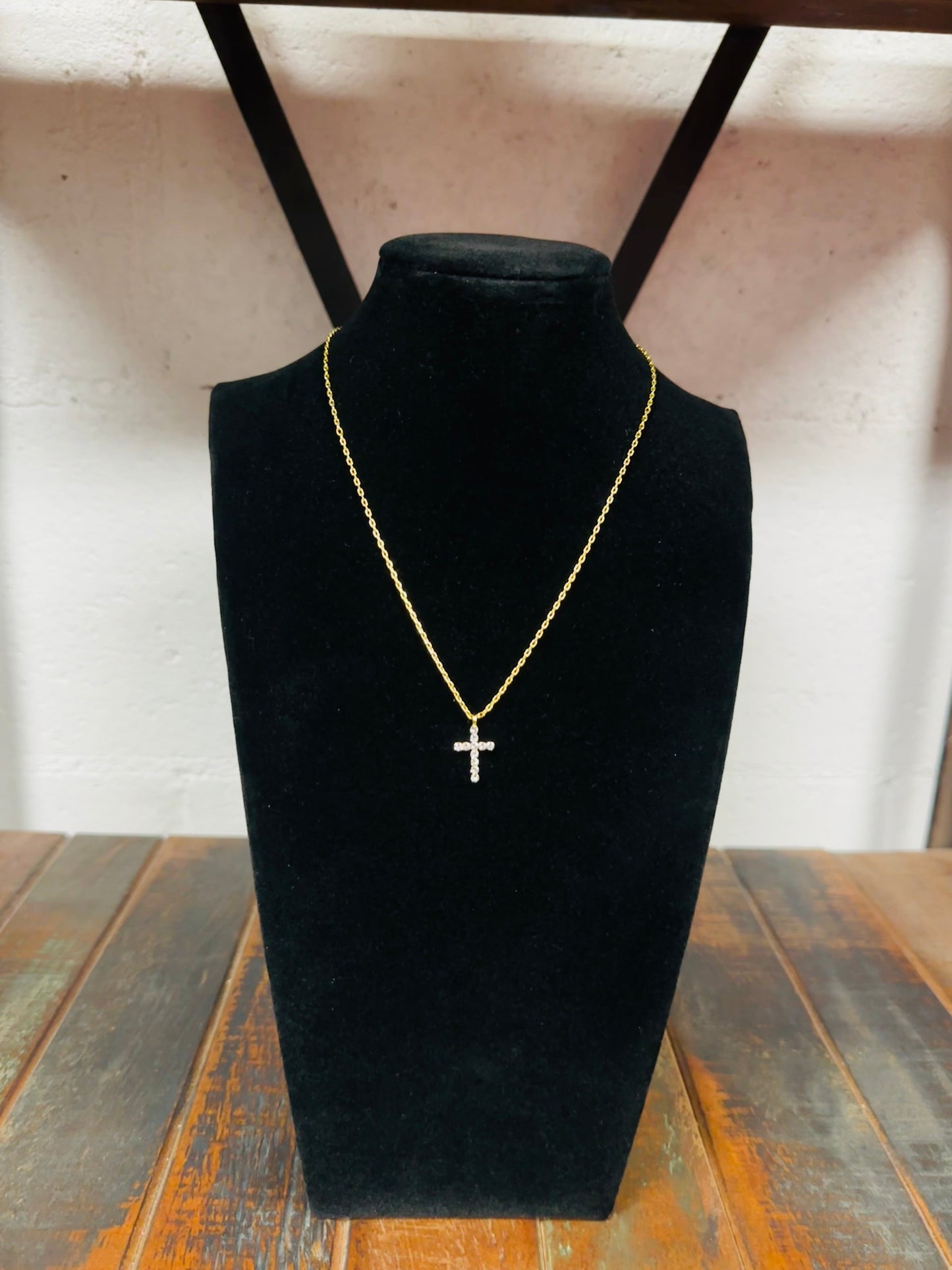 Gold + Faceted Crystal Cross Necklace