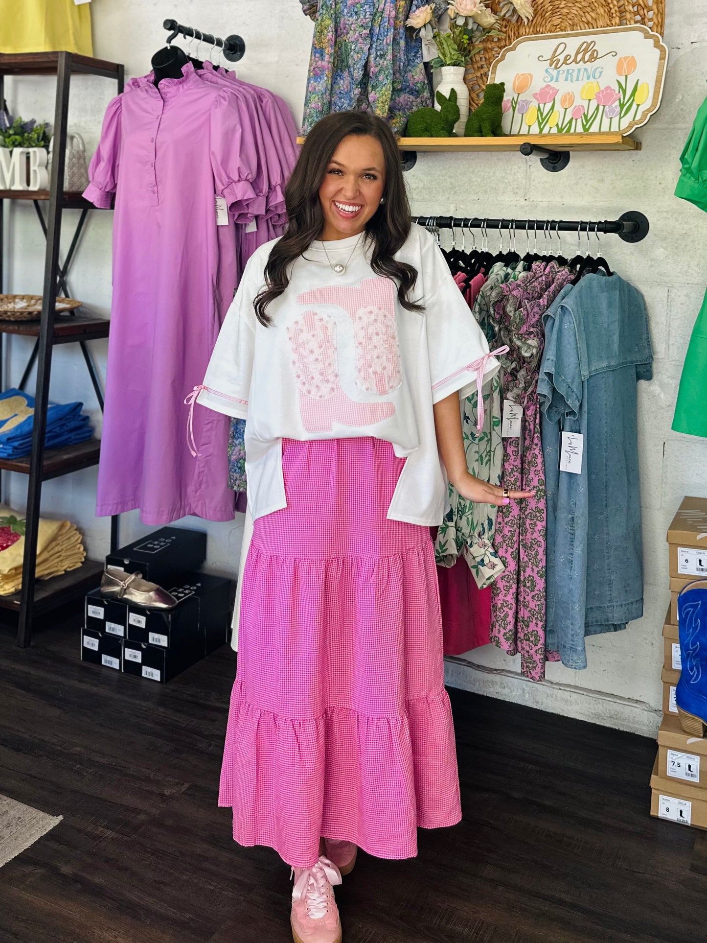 The Paisley Pink Patchwork + Gingham Cowboy Boot Tee
