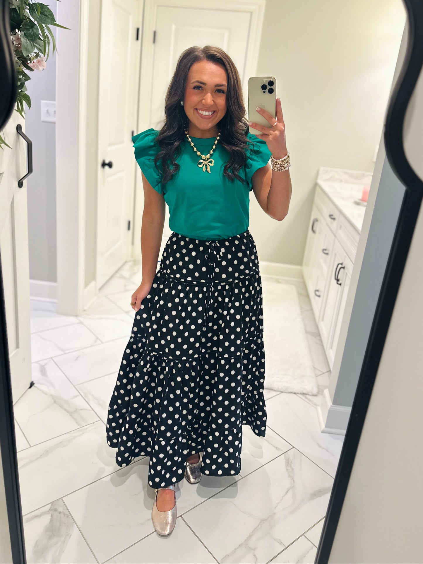 The Ryley Black Polka Dot Tiered Maxi Skirt