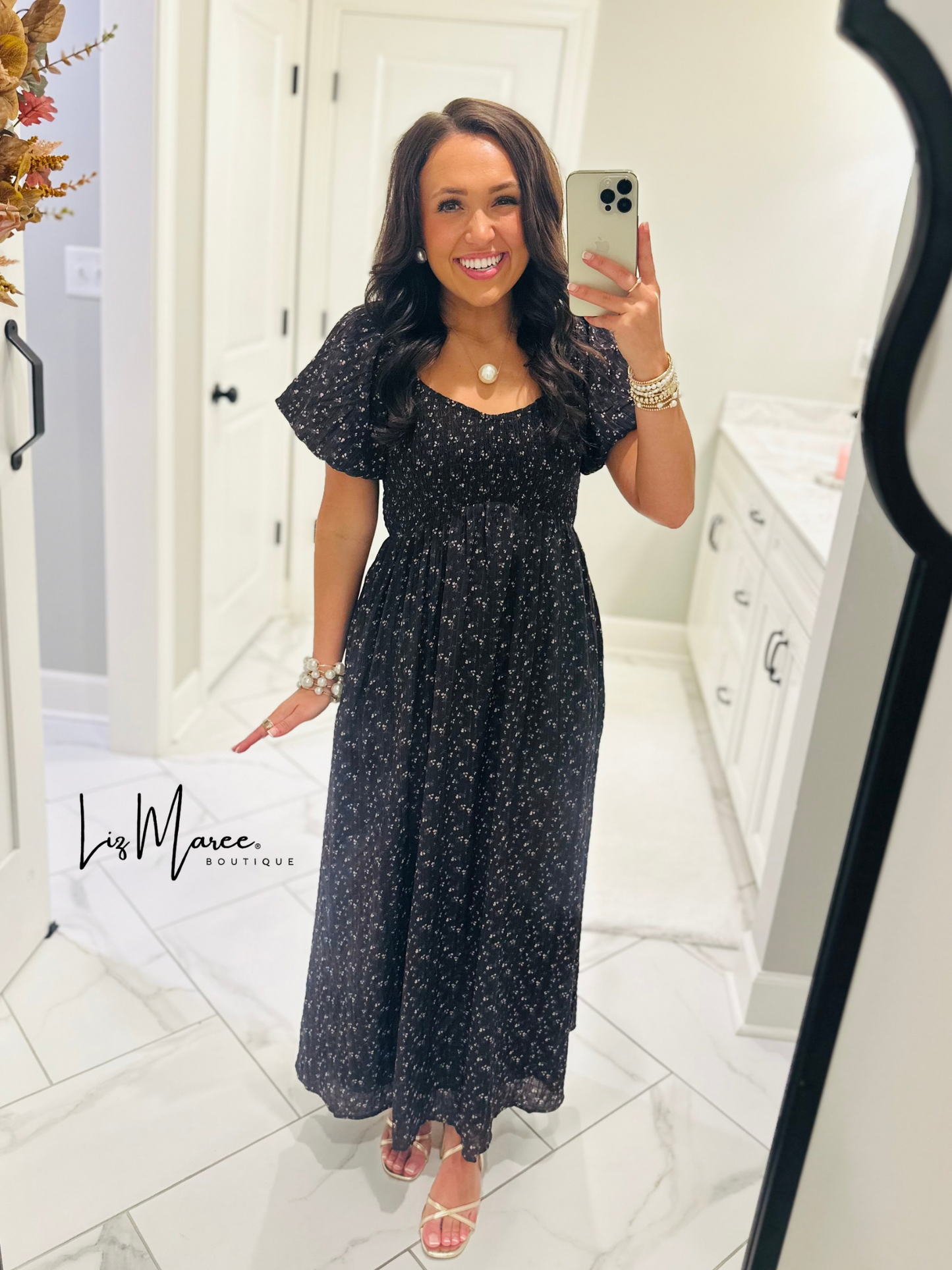 The Miley Dark Brown Ditsy Floral Smocked Maxi Dress