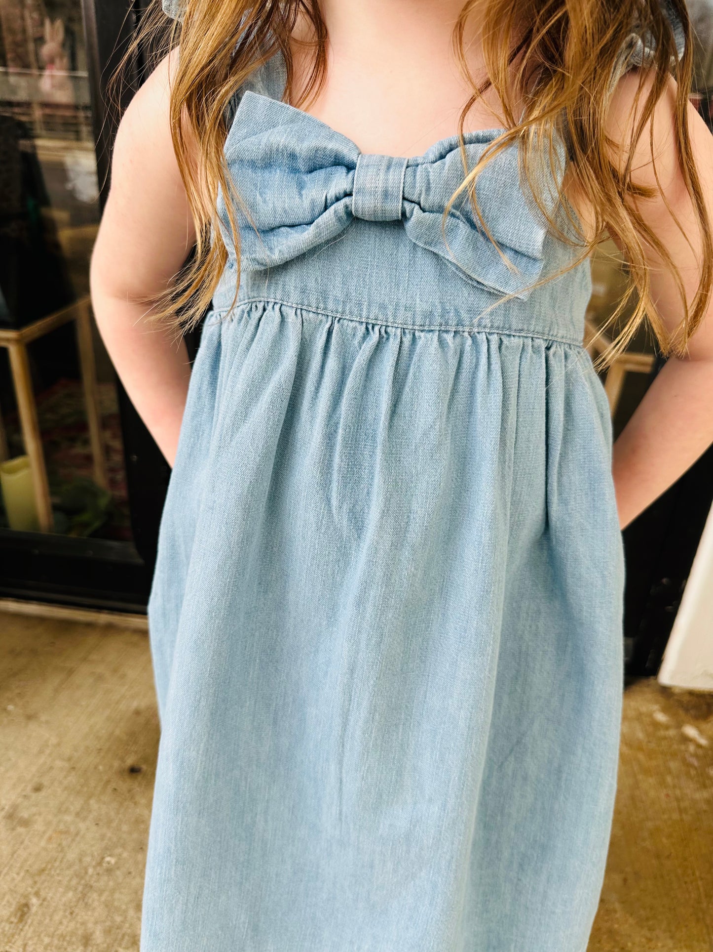 The Girls Light Wash Denim Bow Dress