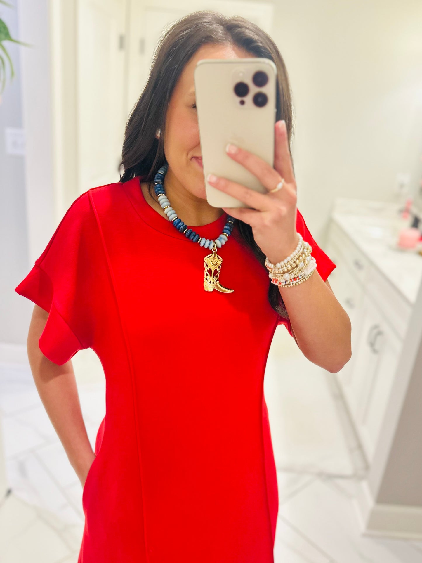 The Jess Red Knit Midi Dress