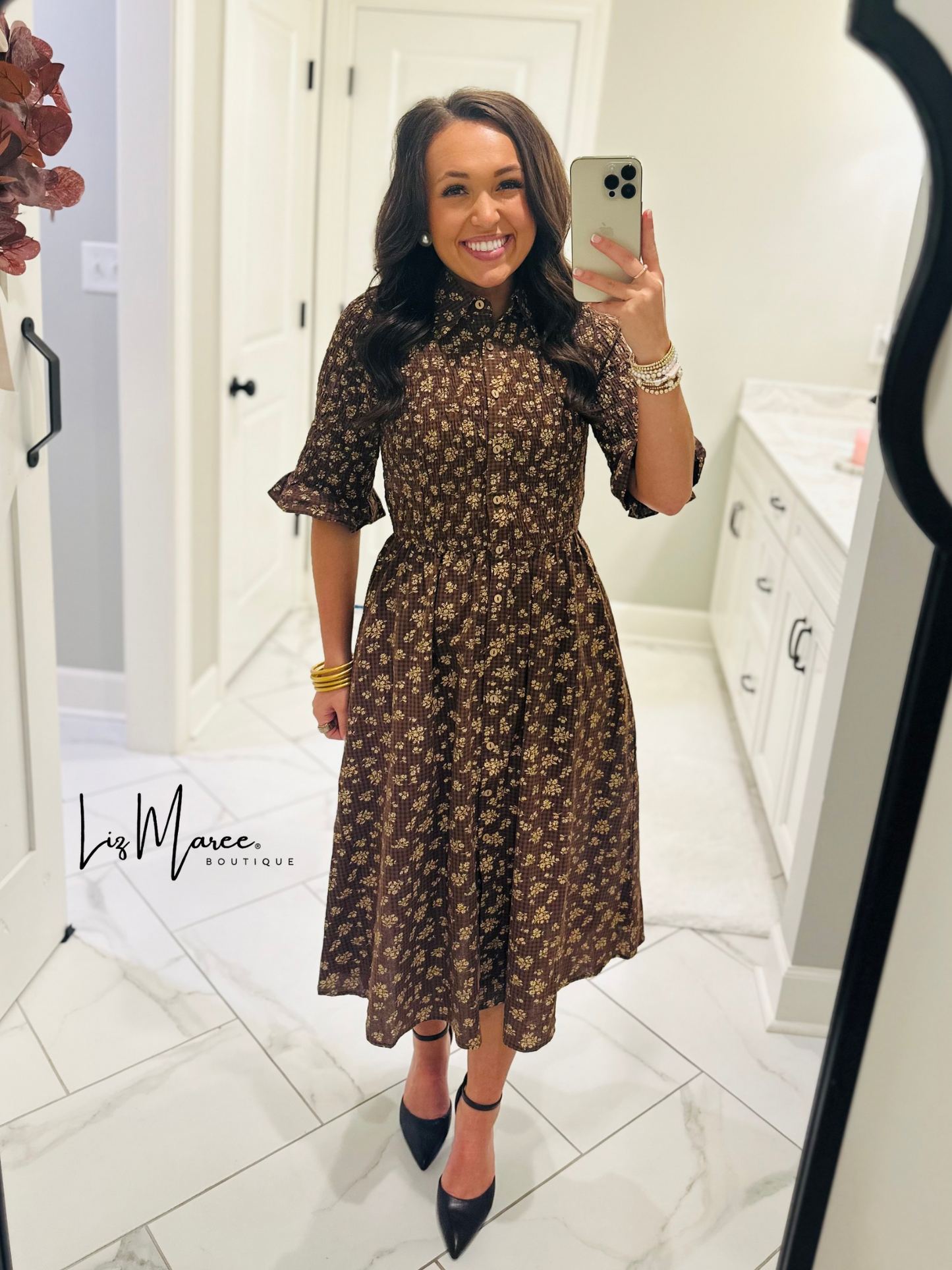 The Lara Mocha Brown Floral Midi Dress