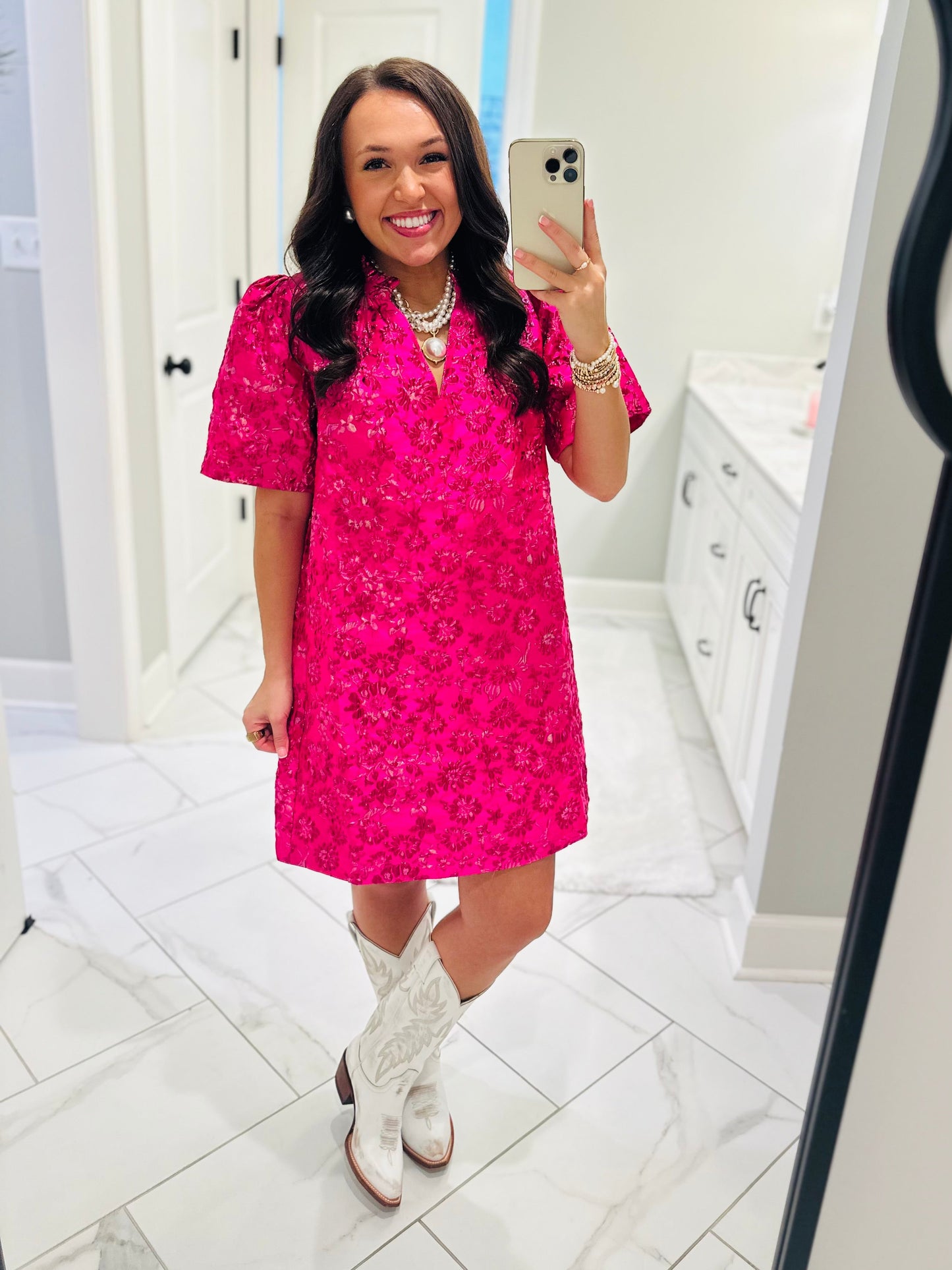 The Harrington Fuchsia Jacquard Shift Dress