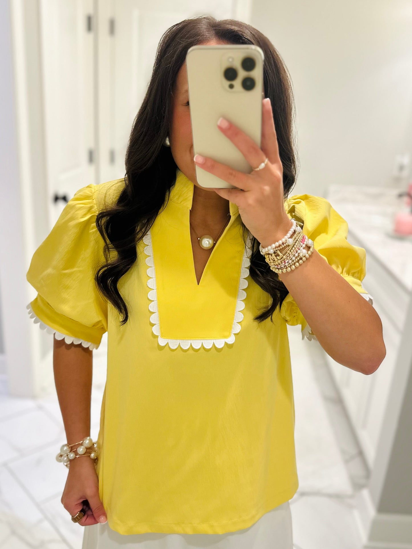 The Faye Yellow Scallop Detail Top