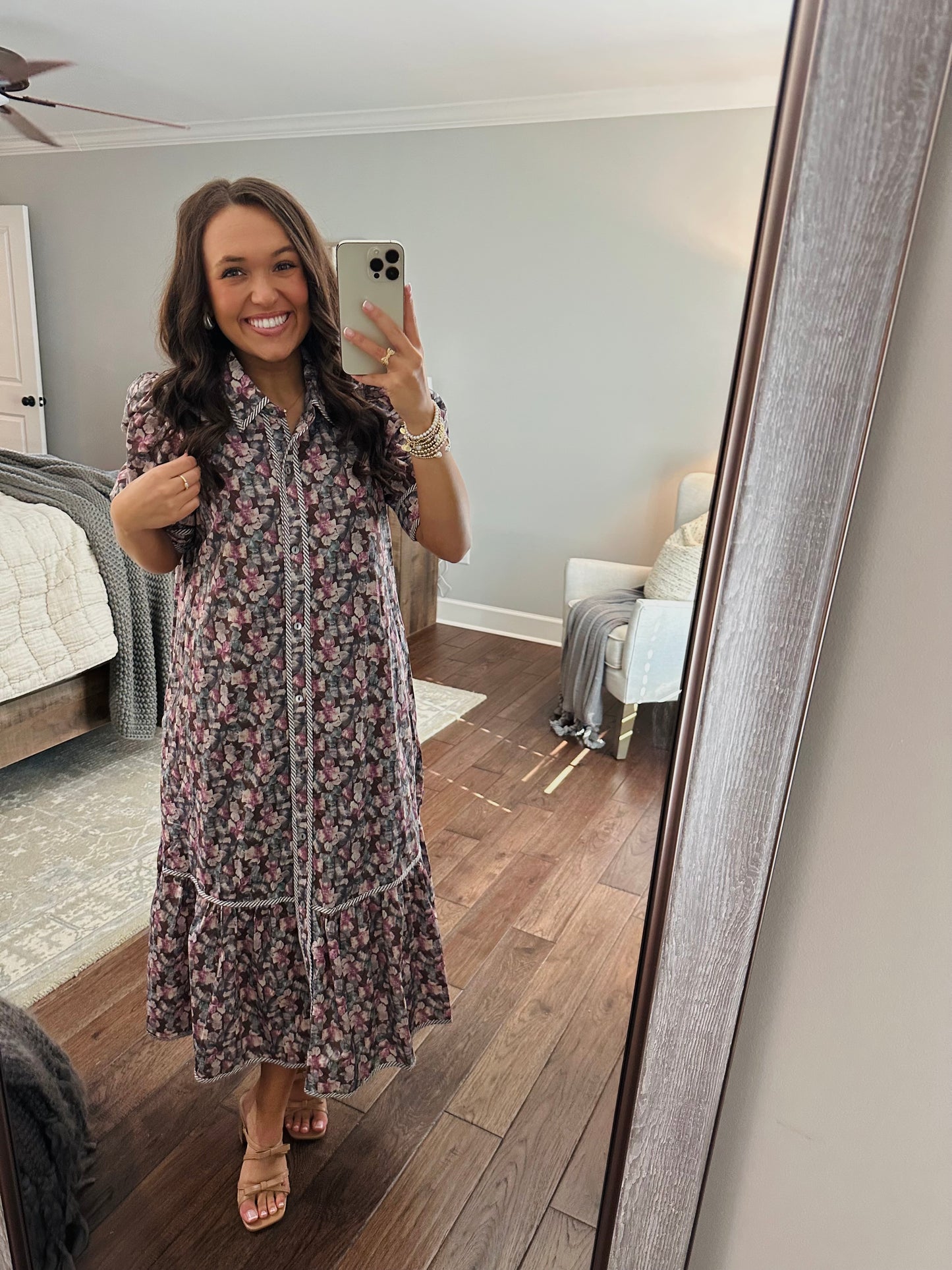 The Quinn Brown Floral Midi Dress