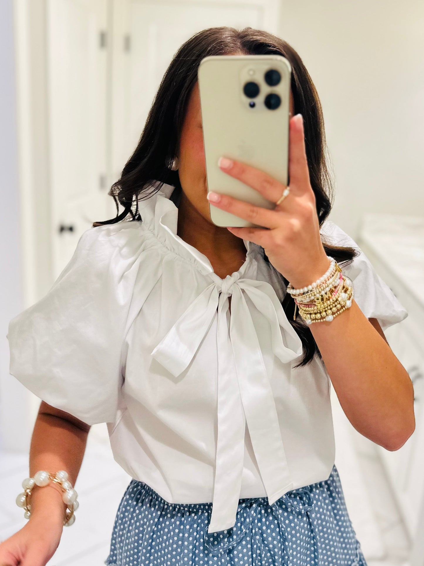 The Lou White Bow Neck Tie Top