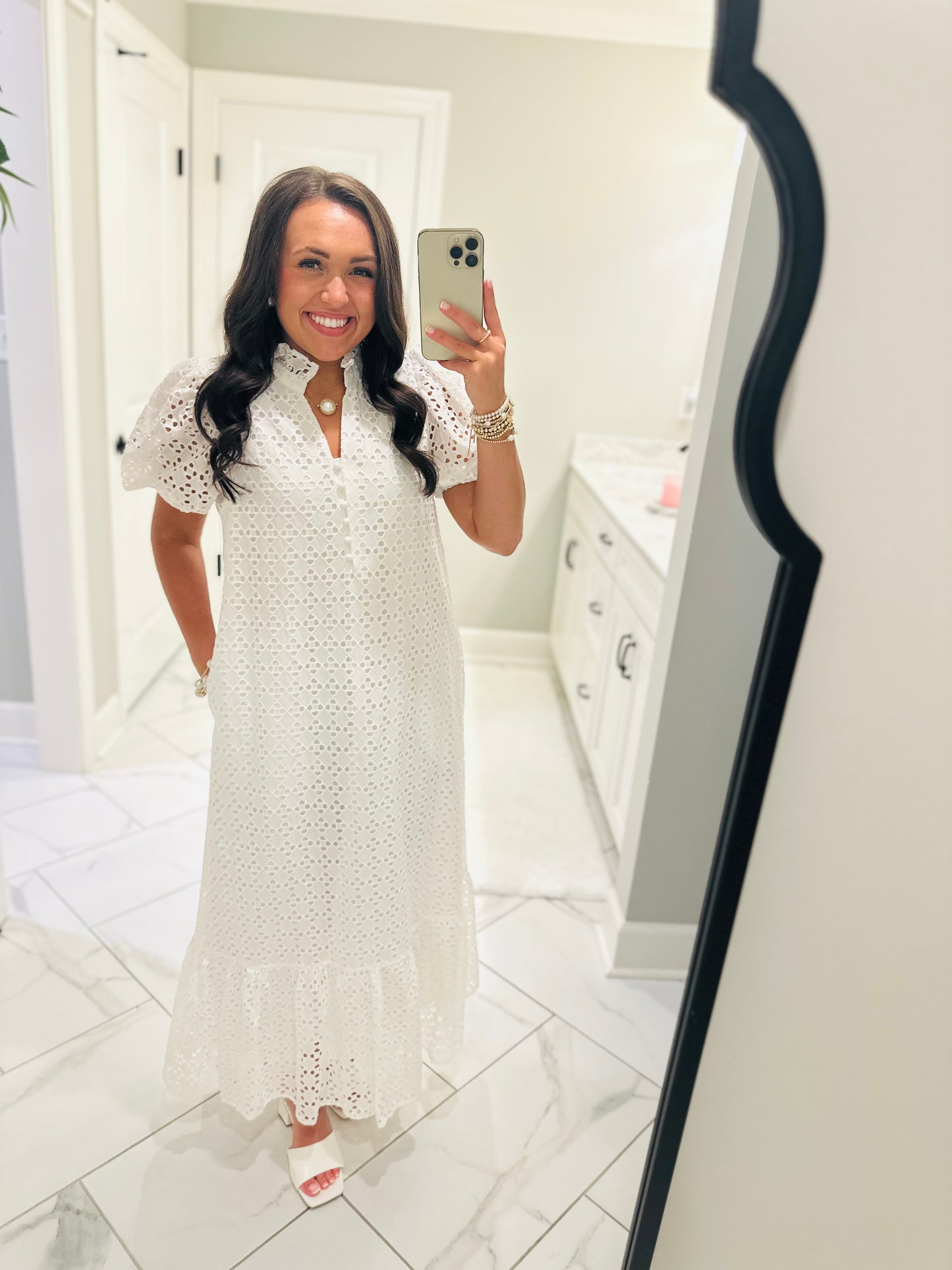 The Liz White Eyelet Midi Dress