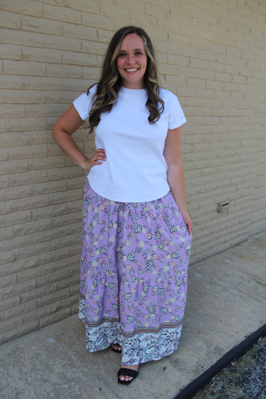 Purple Floral Boho Print Maxi Skirt