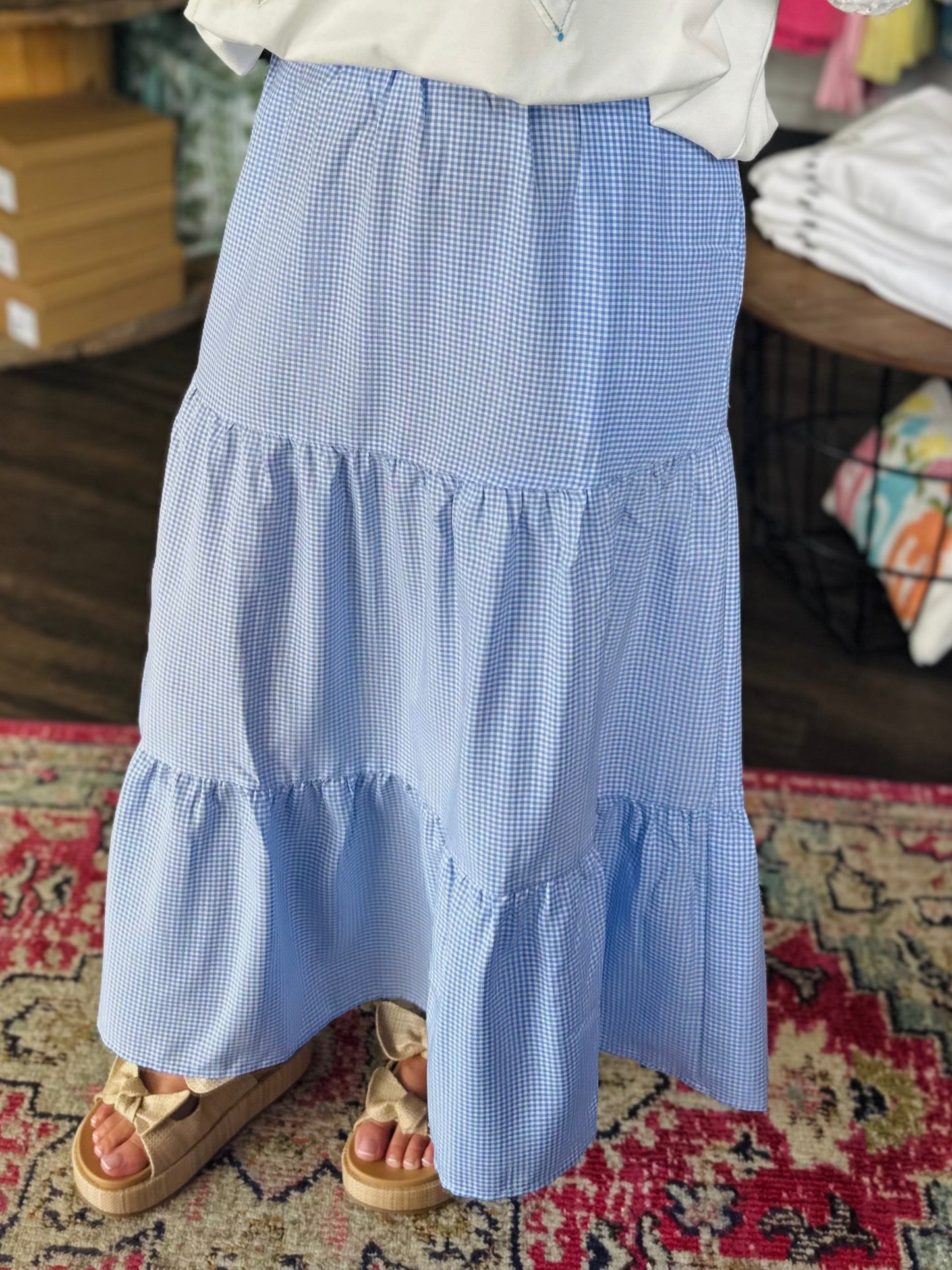 The Baby Blue Gingham Maxi Skirt