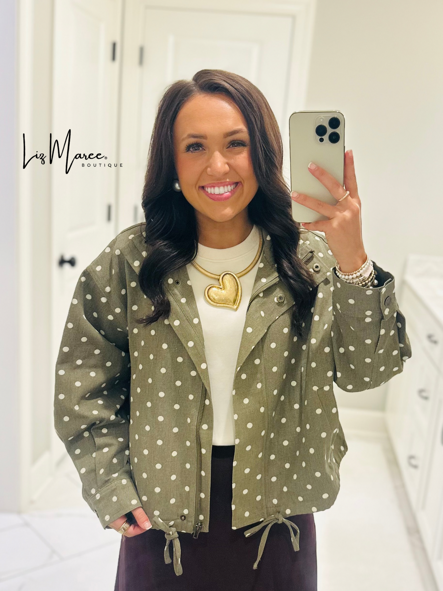 The Reese Olive Polka Dot Jacket