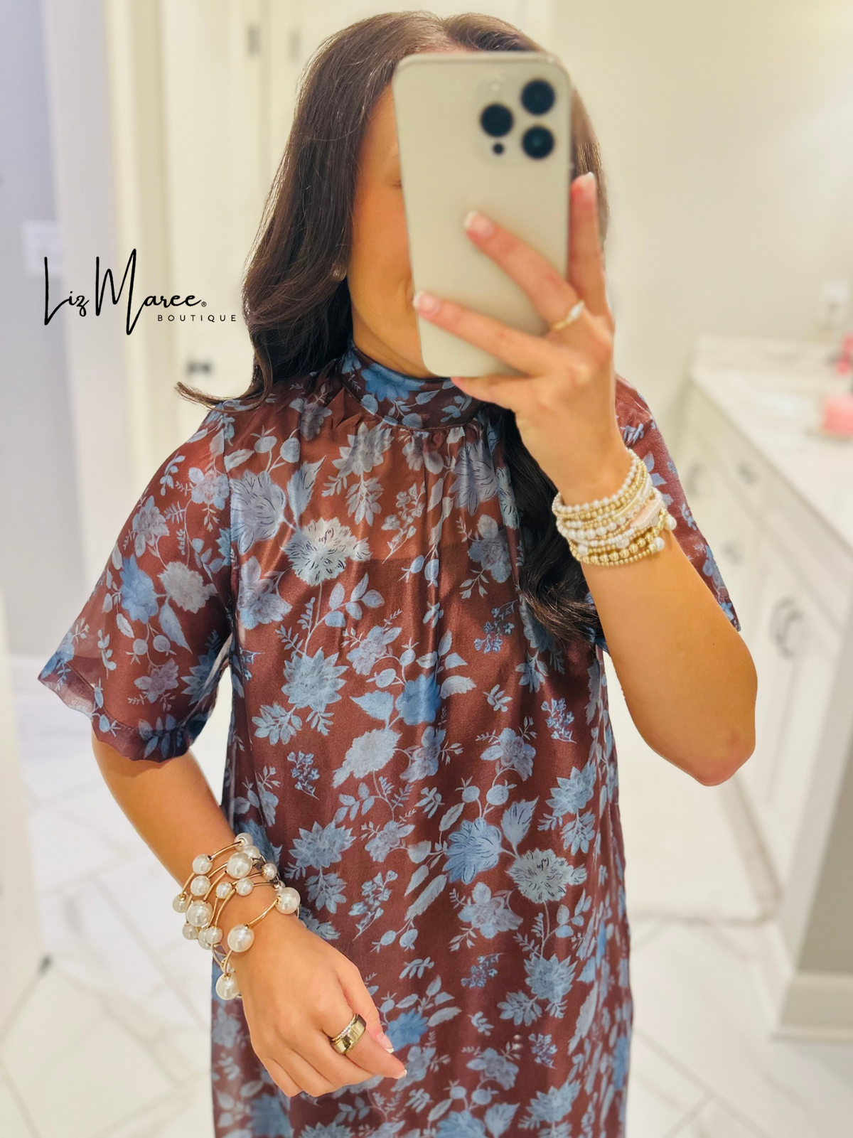 The Emersyn Brown Floral Organza Midi Dress