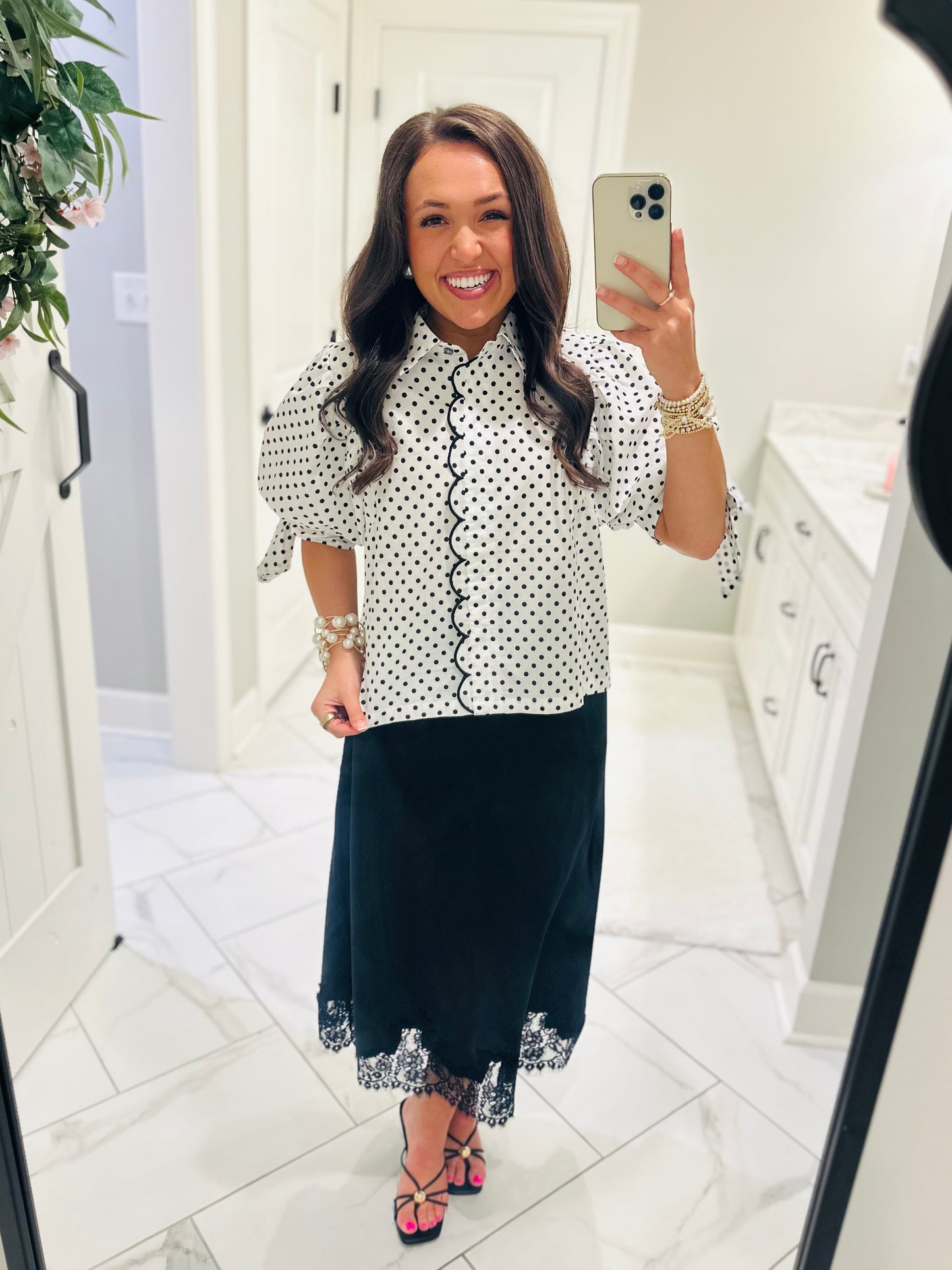 The Tess Black + White Polka Dot Top