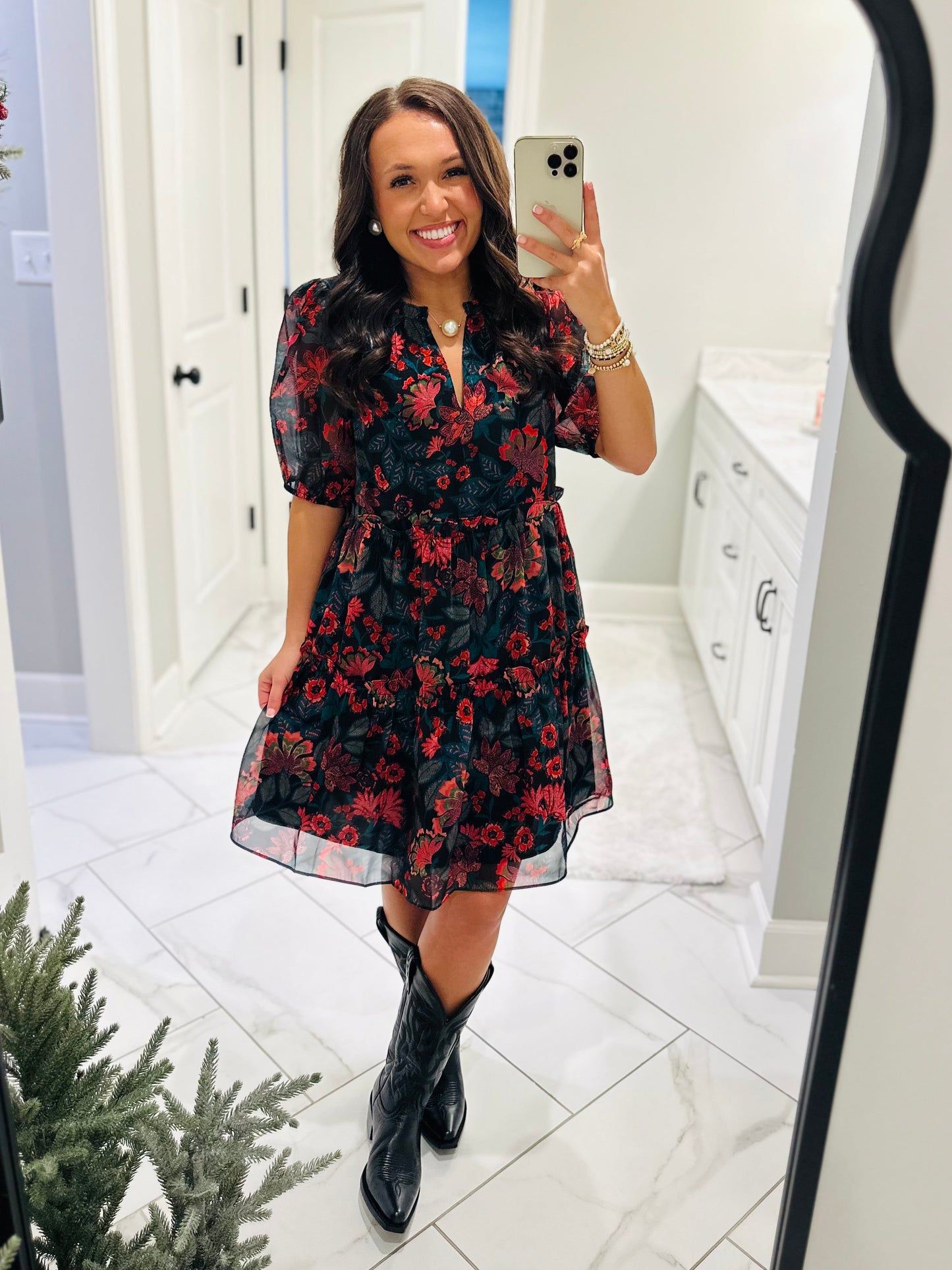 The Briala Black Floral Tiered Dress