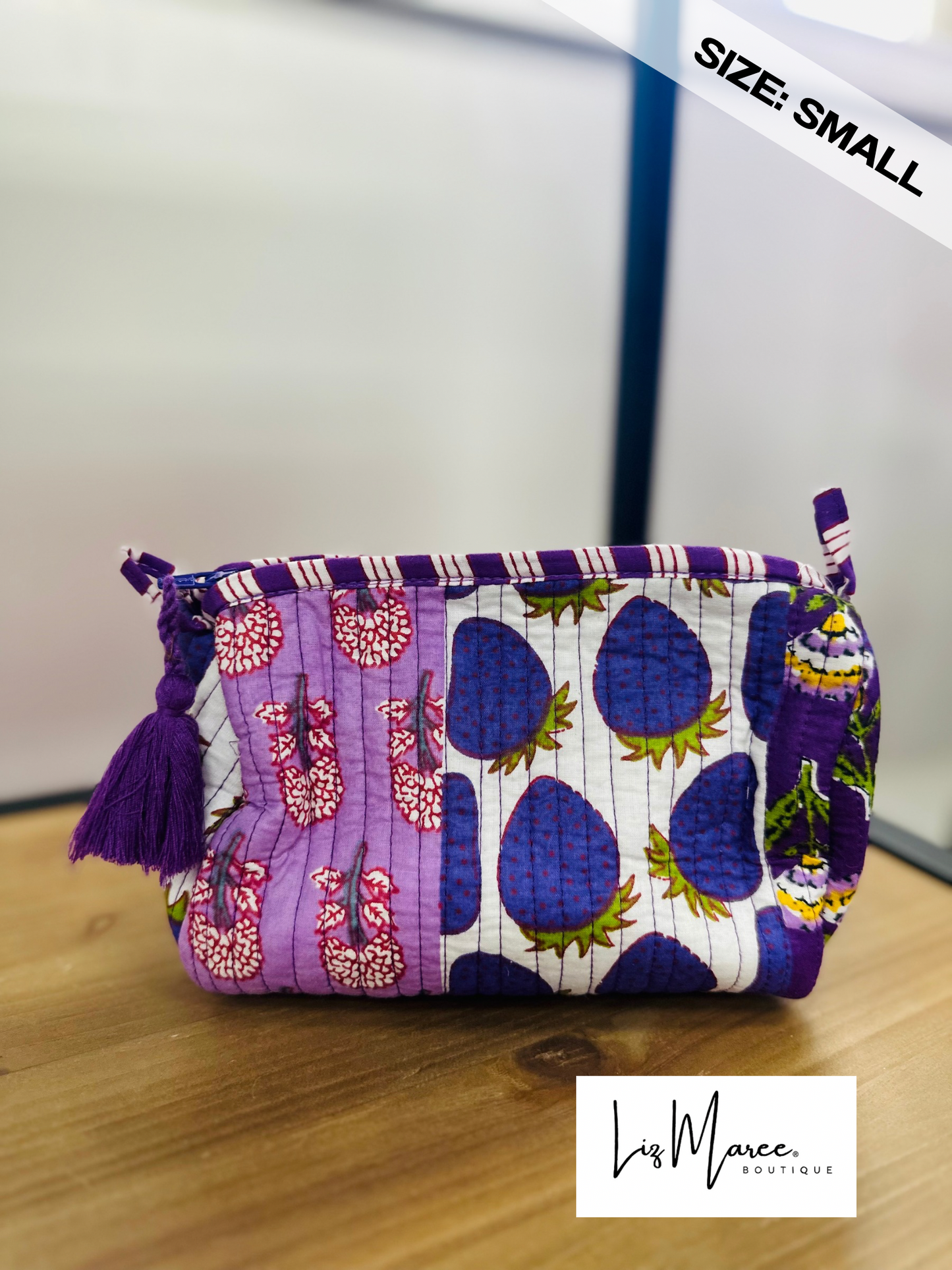 The Purple Multicolor Patchwork Quilted Cosmetic Bags - Set of 3