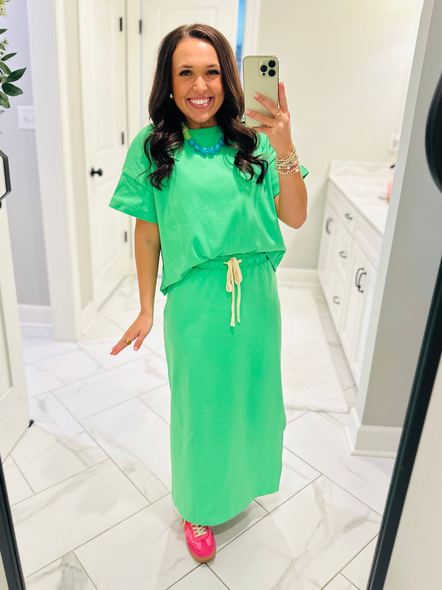 The Sonny Green Knit Top + Skirt Set
