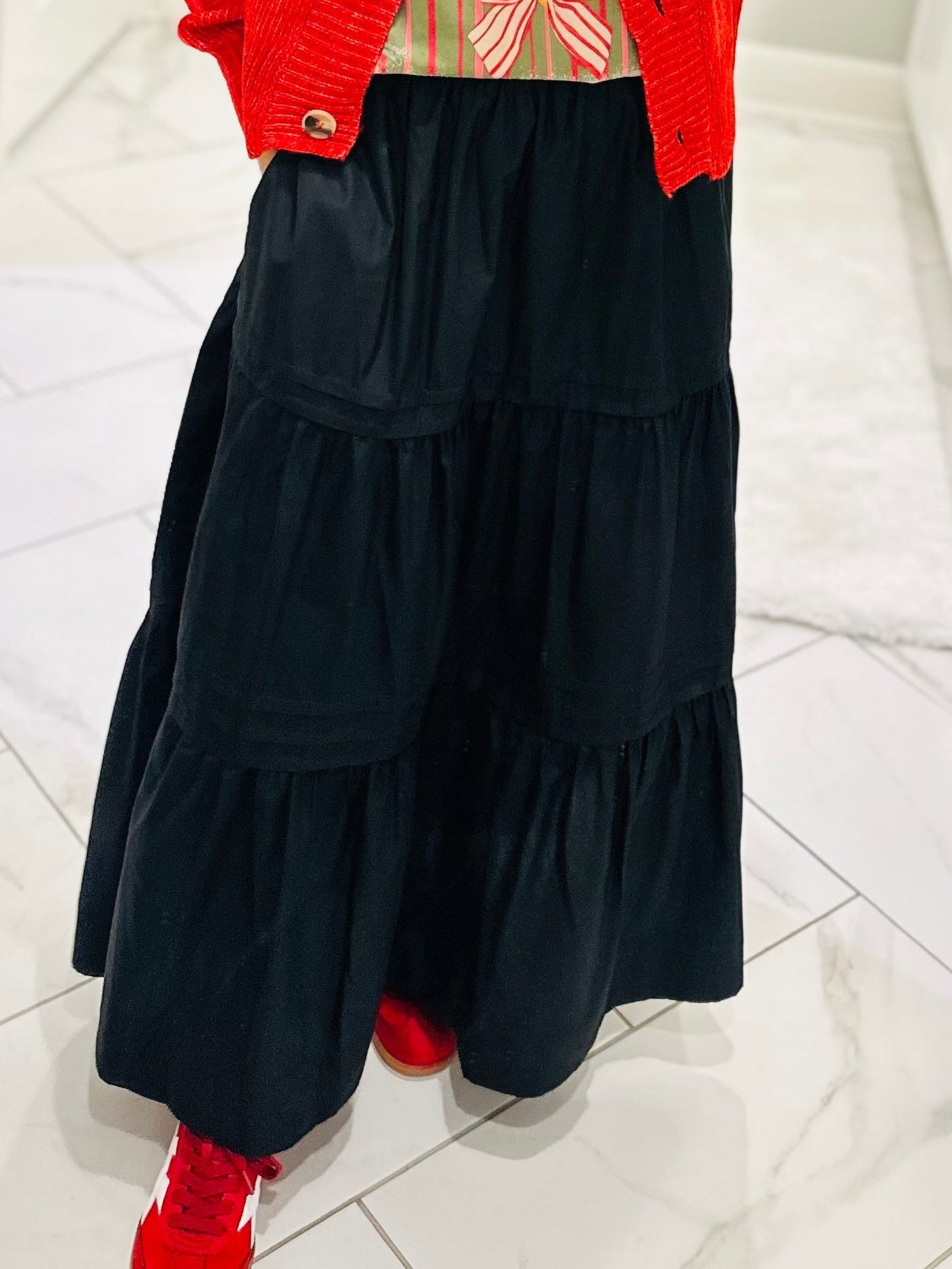 The Izzy Red Front Button Cardigan