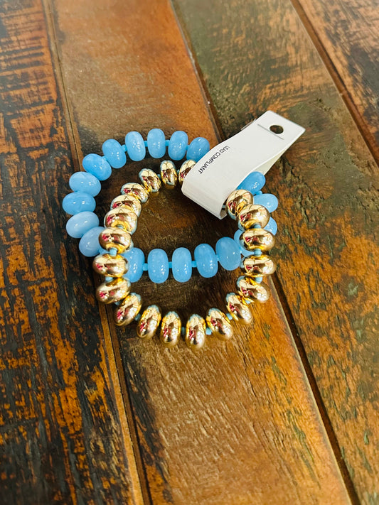 Blue + Gold Chunky Marble Bracelet Set