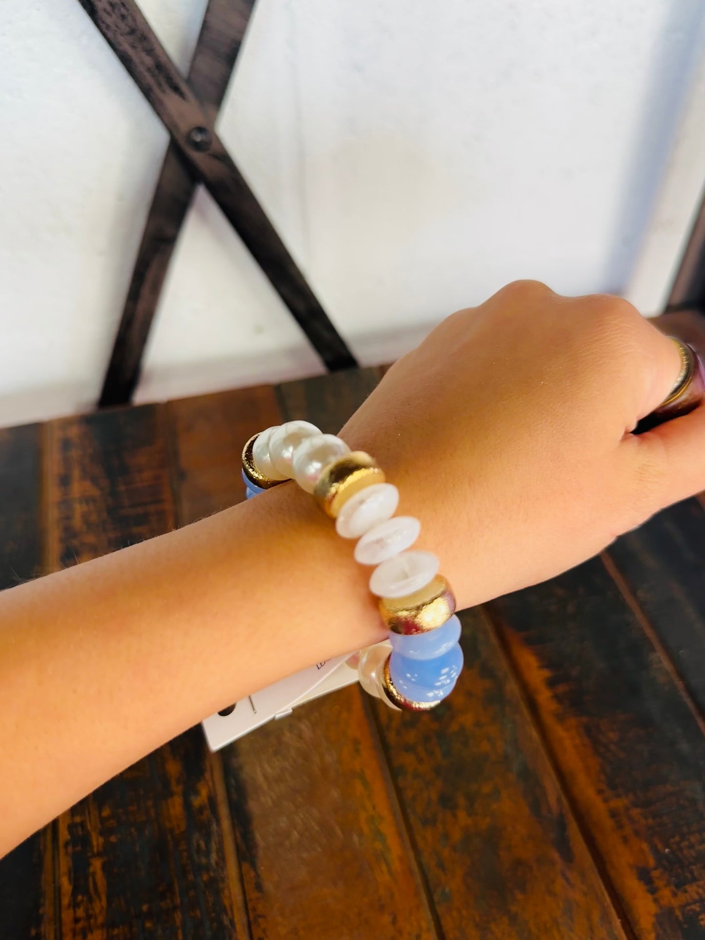 Blue + Gold Pearl Bead Bracelet