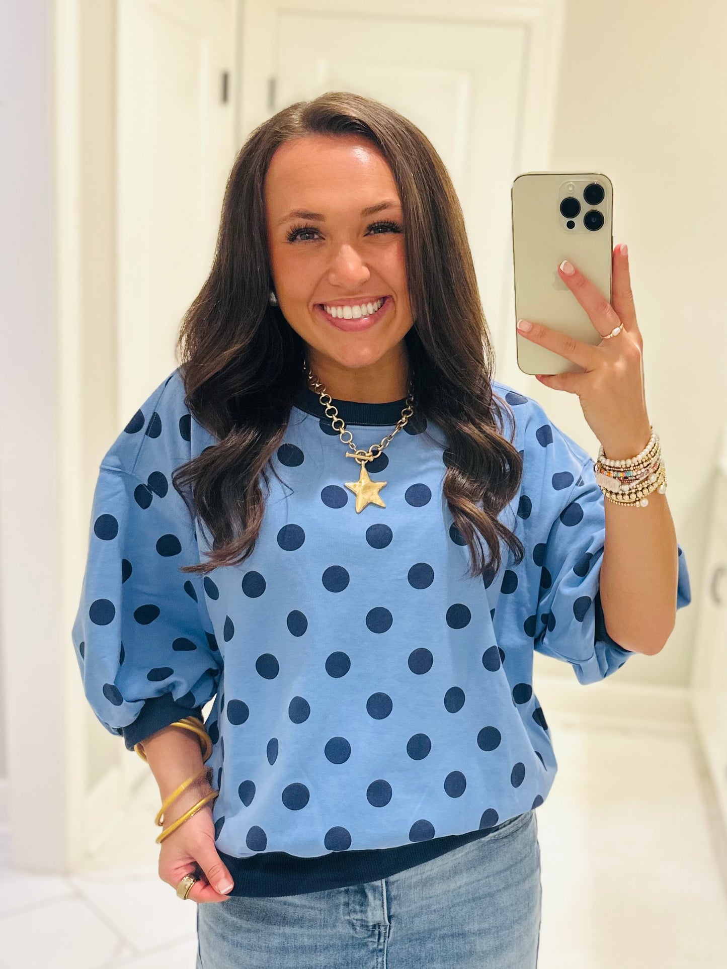 The Ainsley Blue Polka Dot Top