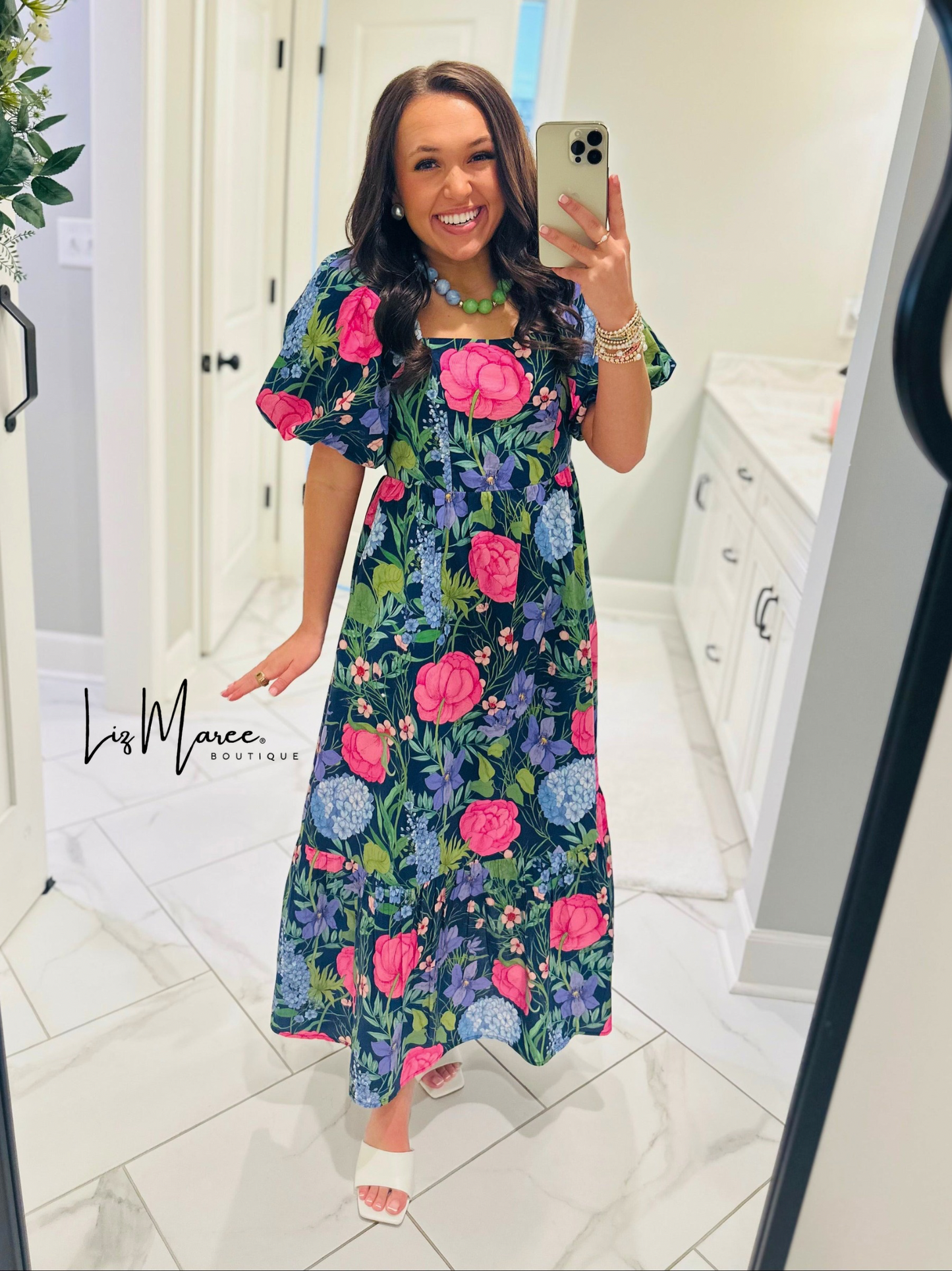 The Danyale Navy Floral Bow Midi Dress