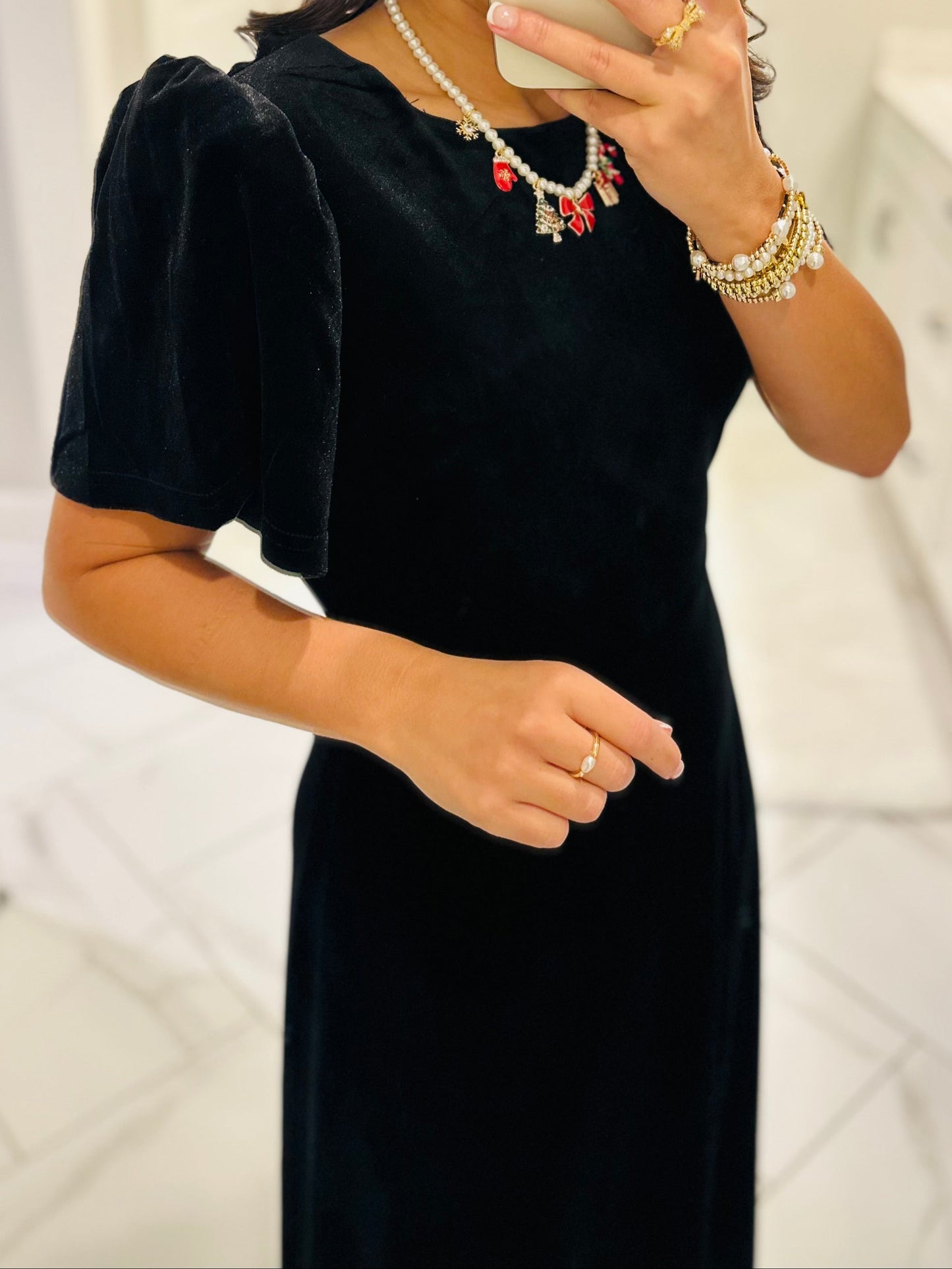 The Mary Black Velvet A-line Midi Dress