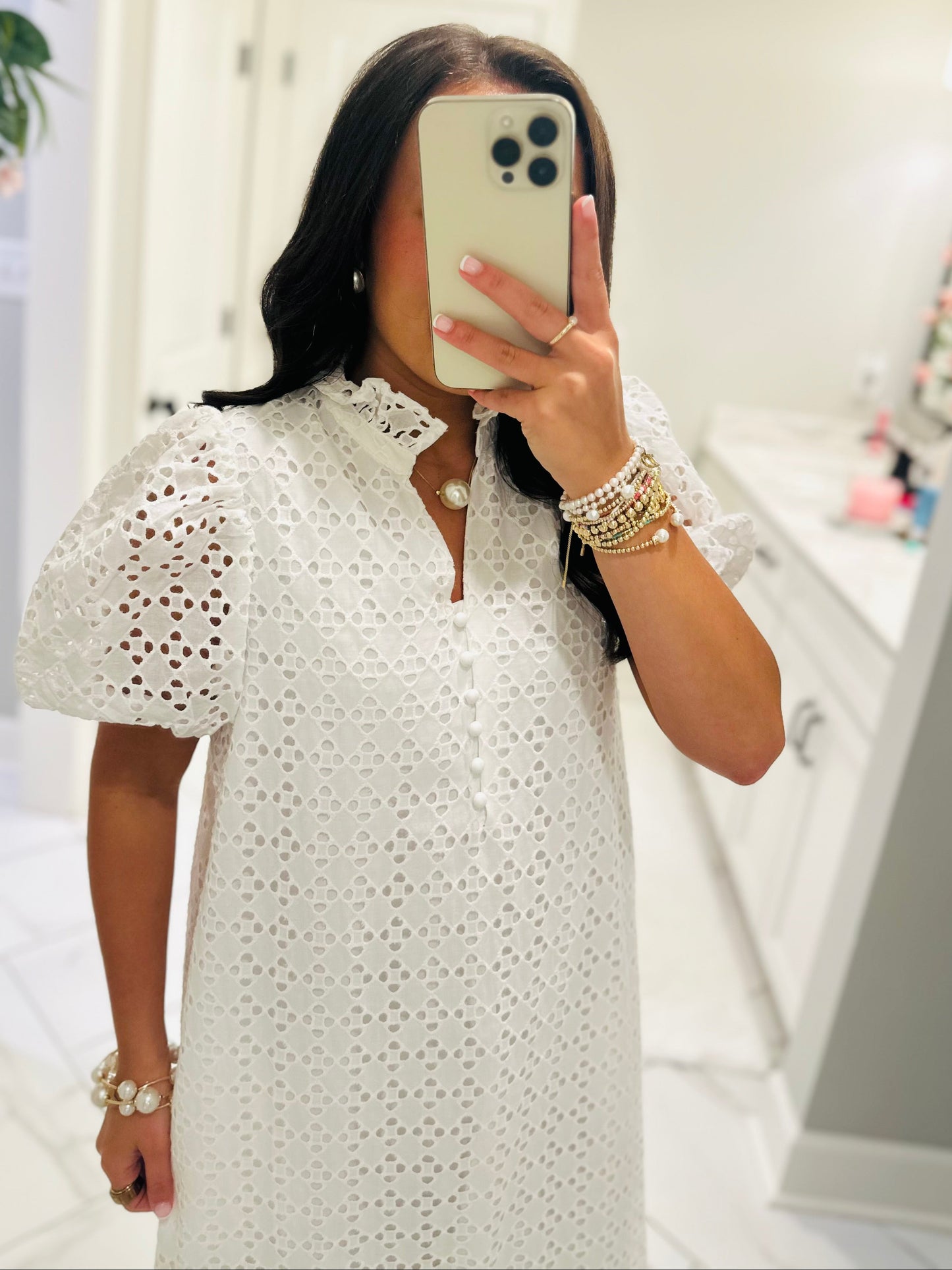 The Liz White Eyelet Midi Dress