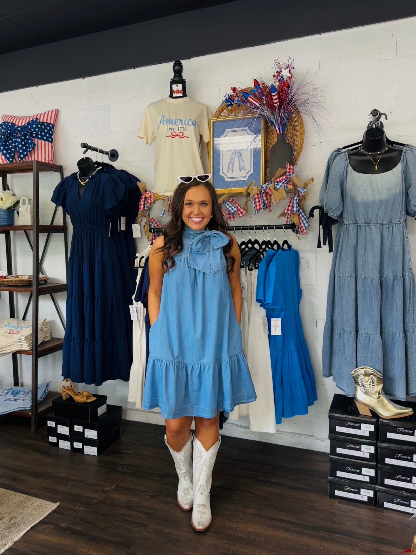 The Skylah Denim Bow Dress
