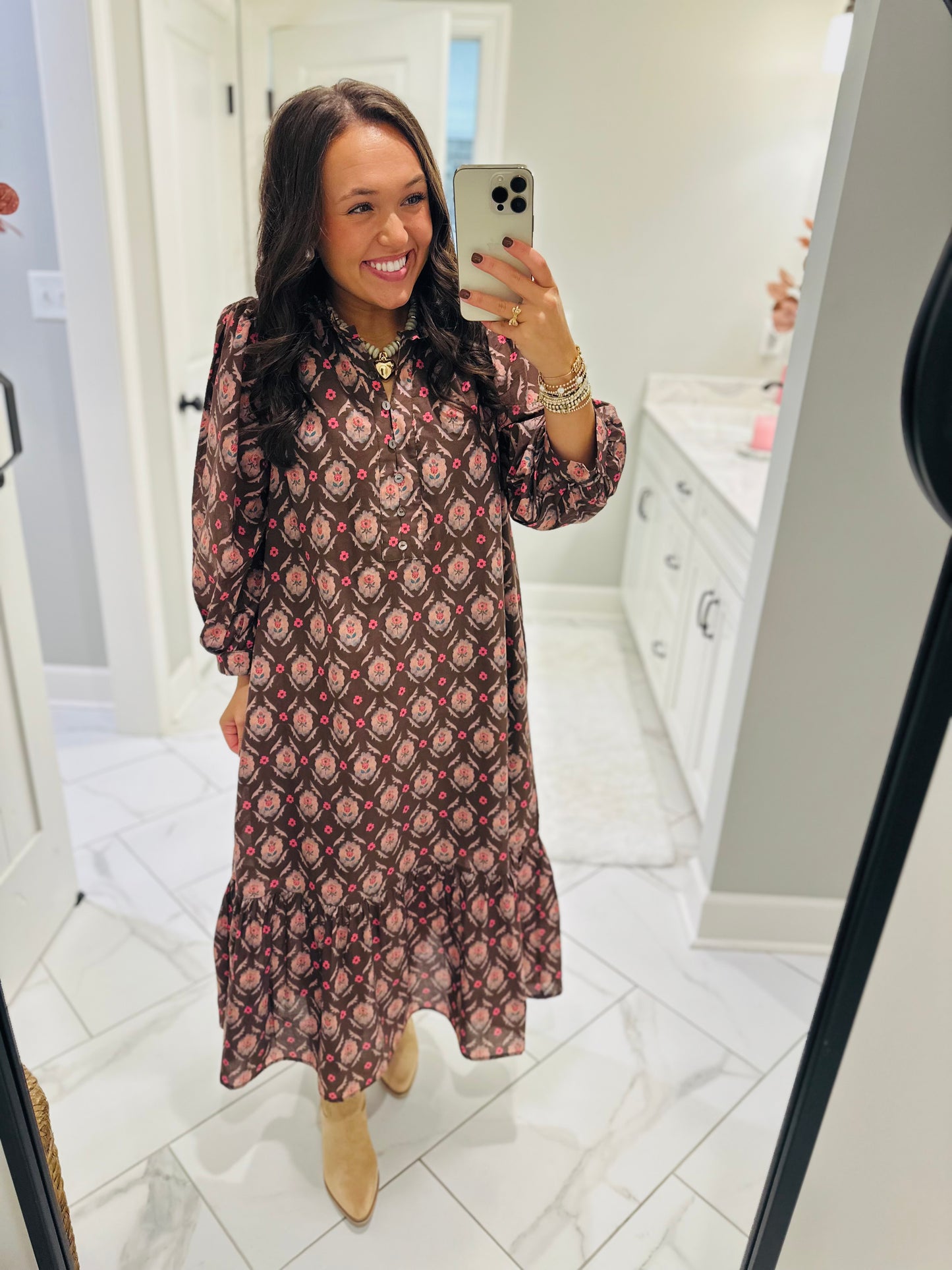 The Lila Maree Brown Floral Maxi Dress