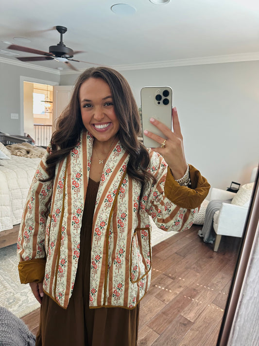 The Lenny Floral Coquette Quilted Open Jacket