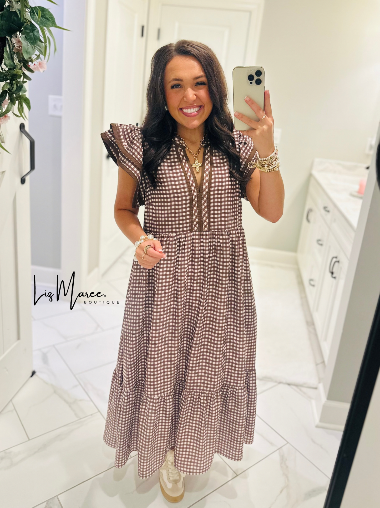 The Morganne Brown Gingham Midi Dress