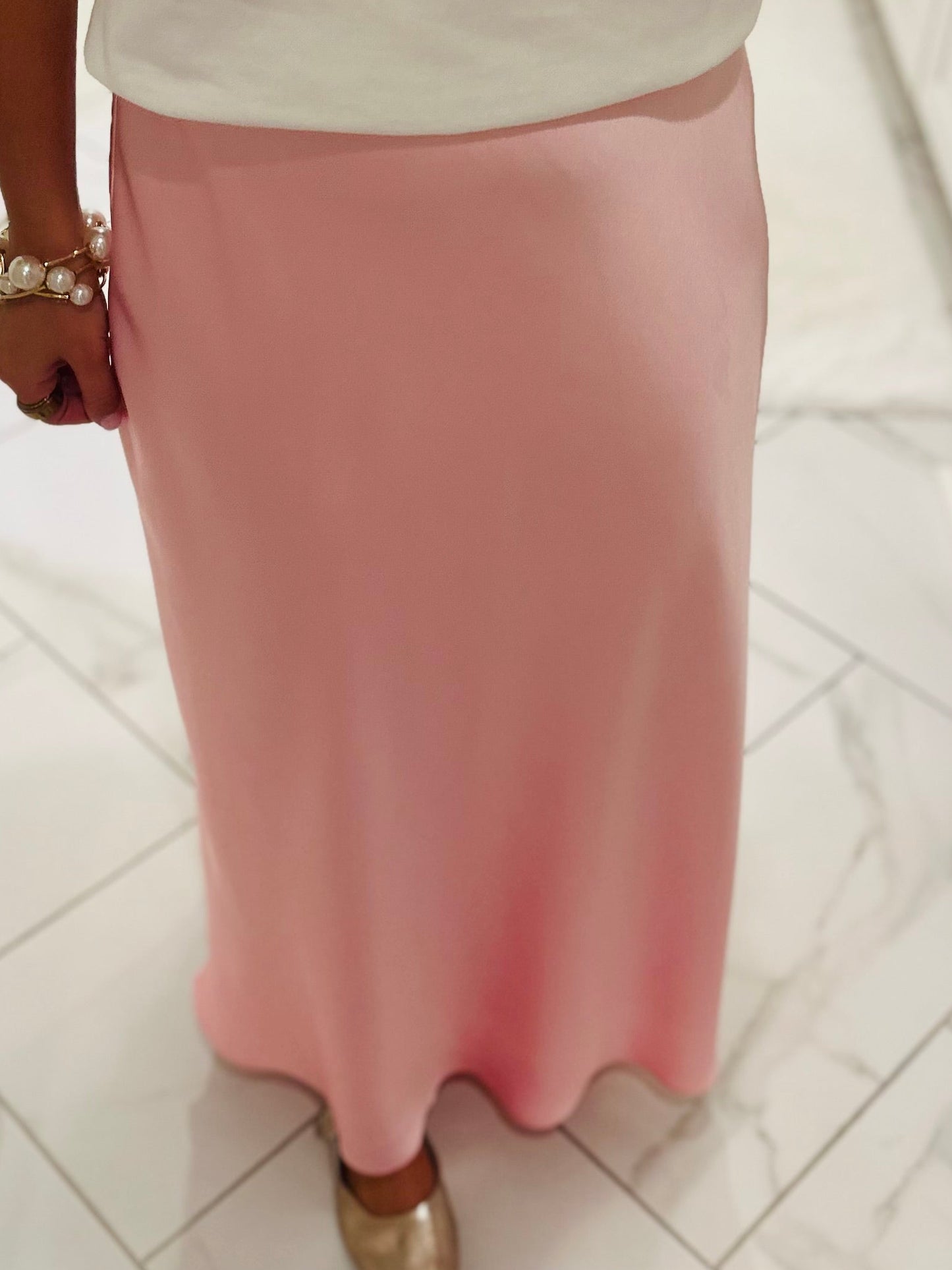 The Lila Baby Pink Satin Maxi Skirt