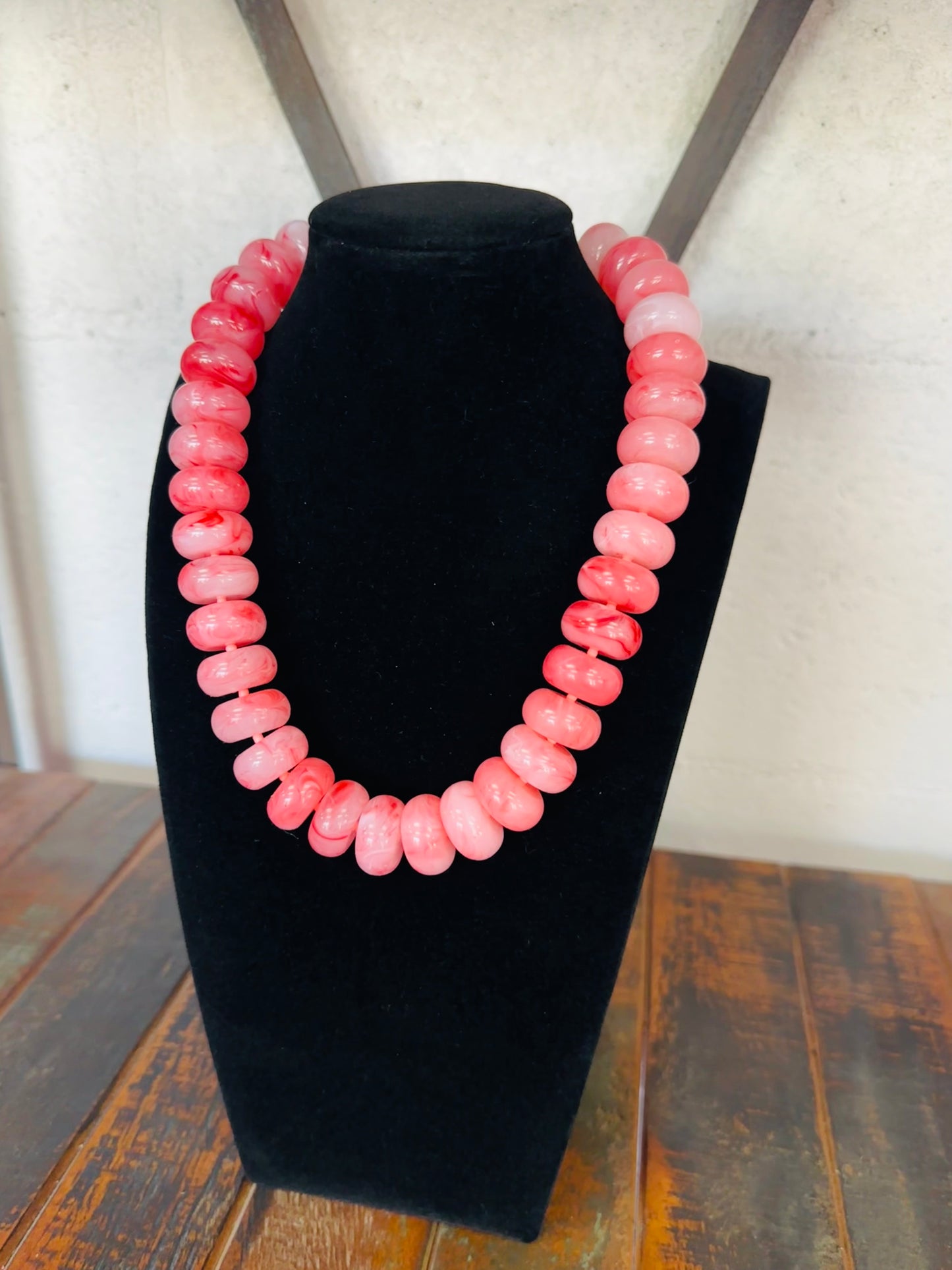 Coral Pink Chunky Marble Bead Necklace