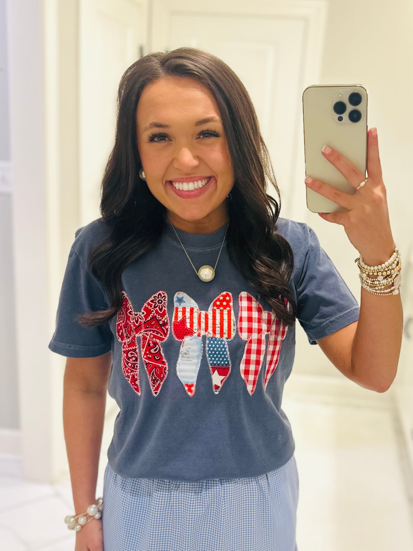 The Coquette Bow Trio Patriotic Embroidered Tee