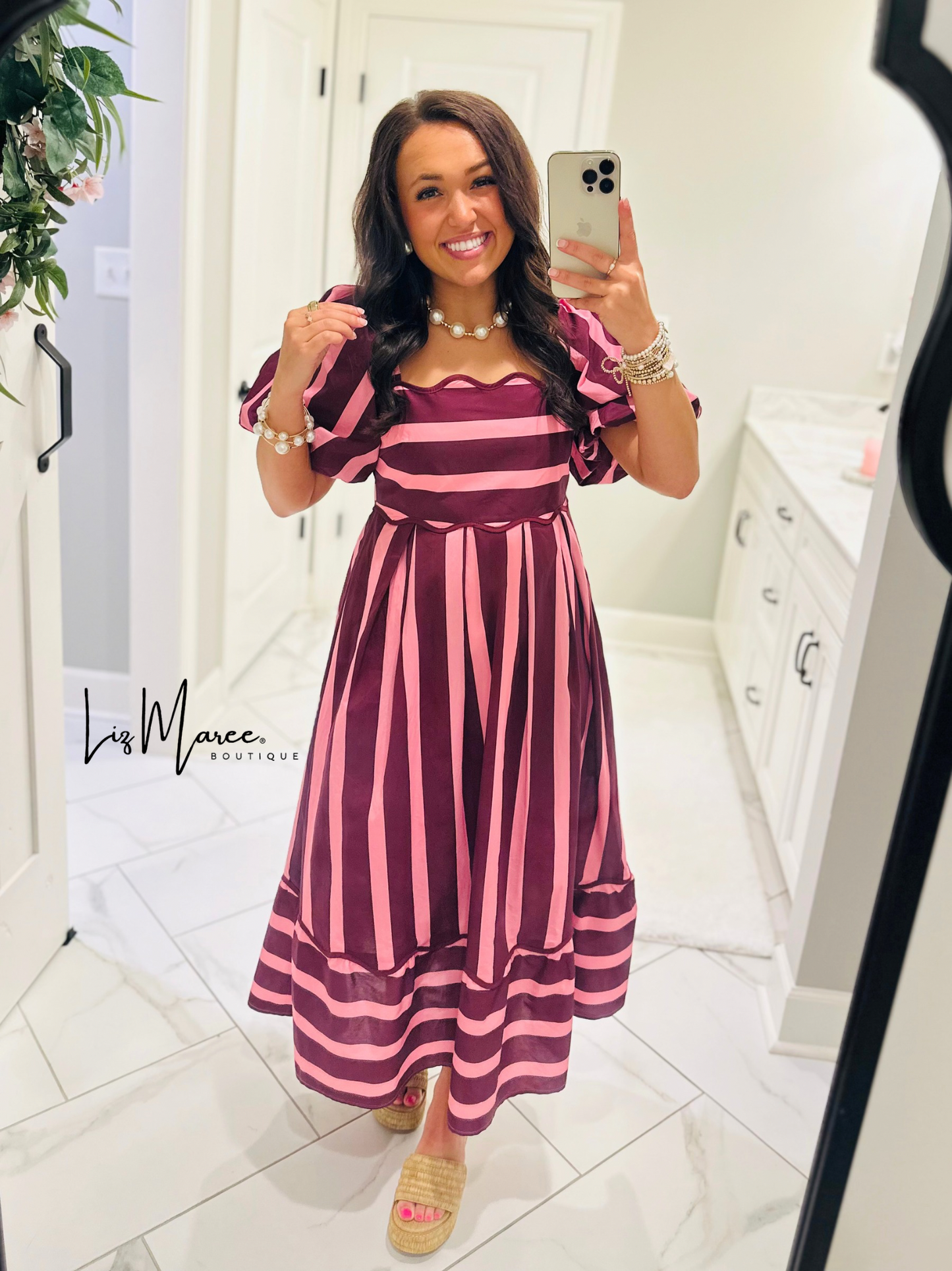 The Reagan Plum Striped Midi Dress