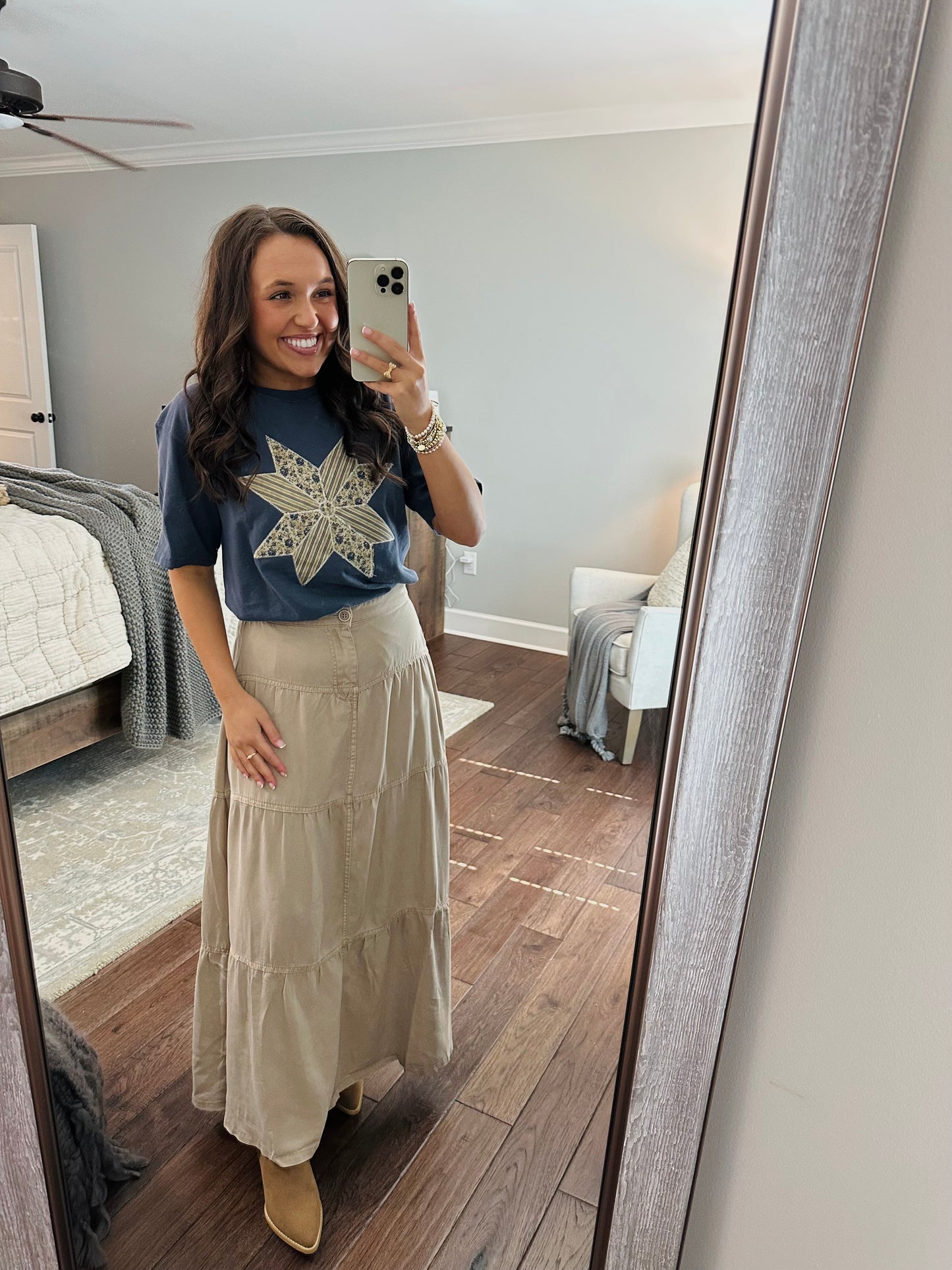 The Taupe High Rise Tiered Maxi Skirt