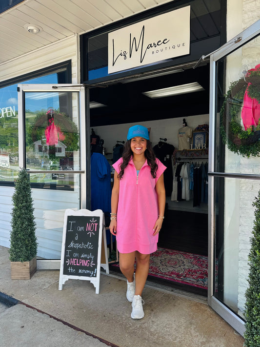 The Annie Bubblegum Pink Quarter Zip Dress