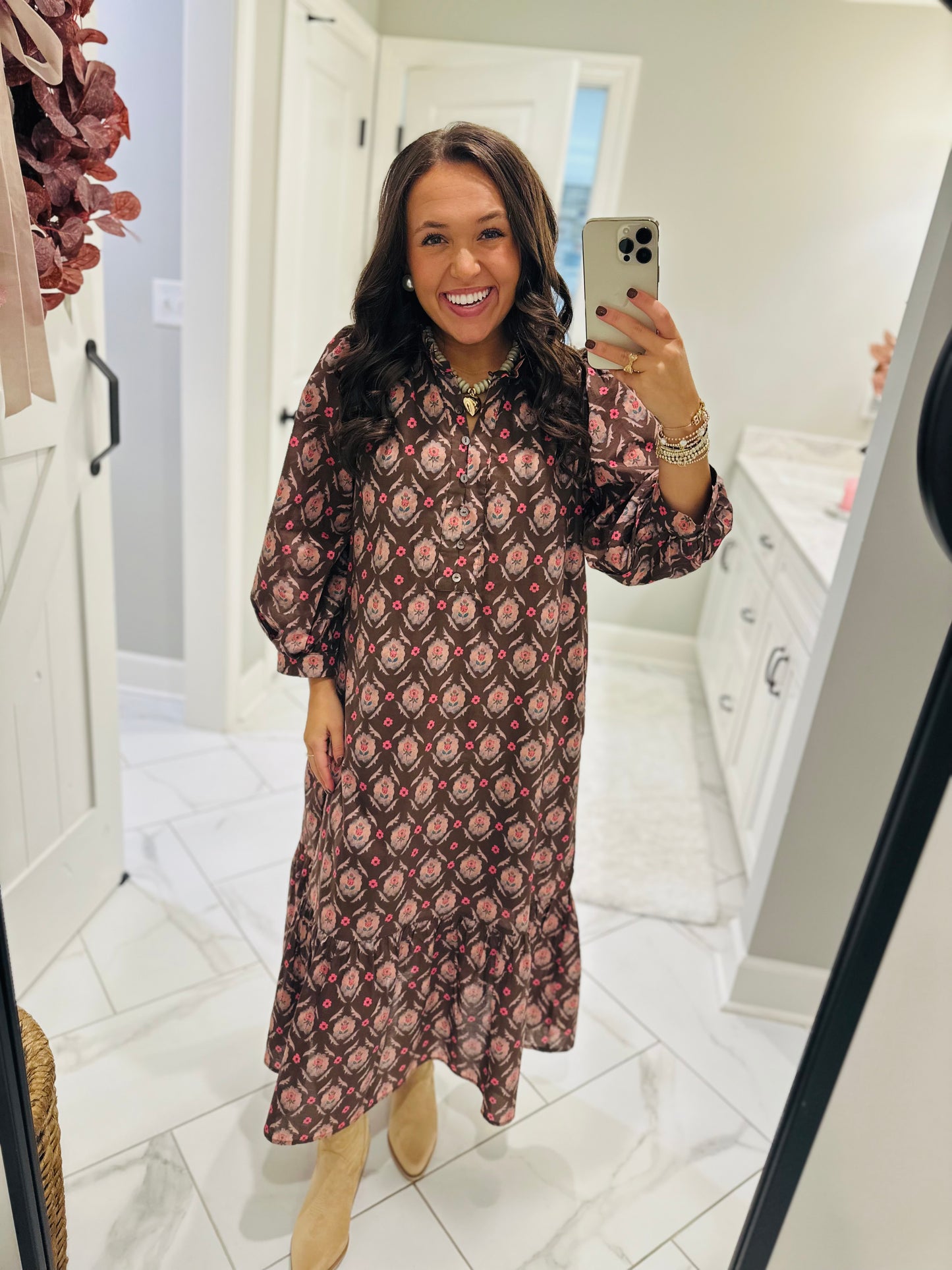 The Lila Maree Brown Floral Maxi Dress