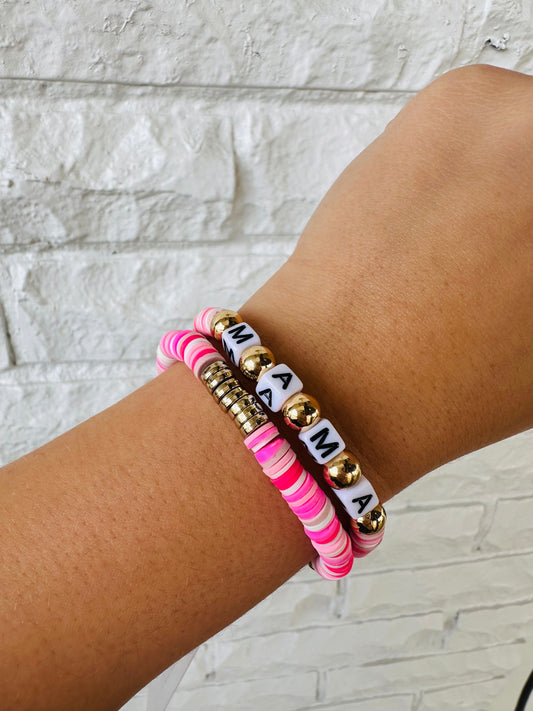 Pink 'Mama' Stretch Bracelet Set