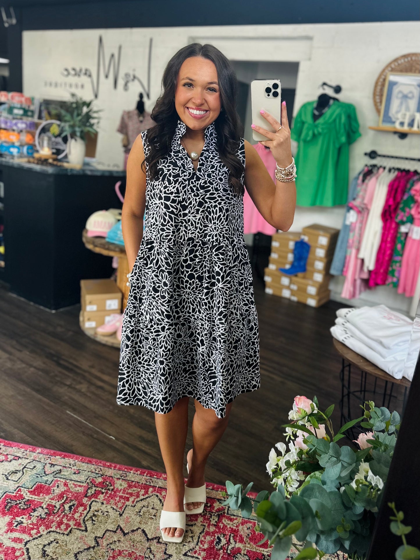 The Maia Black Floral Tiered Sleeveless Dress