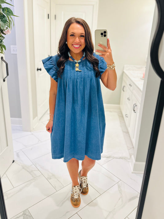 The Lucie Denim Pleated Dress