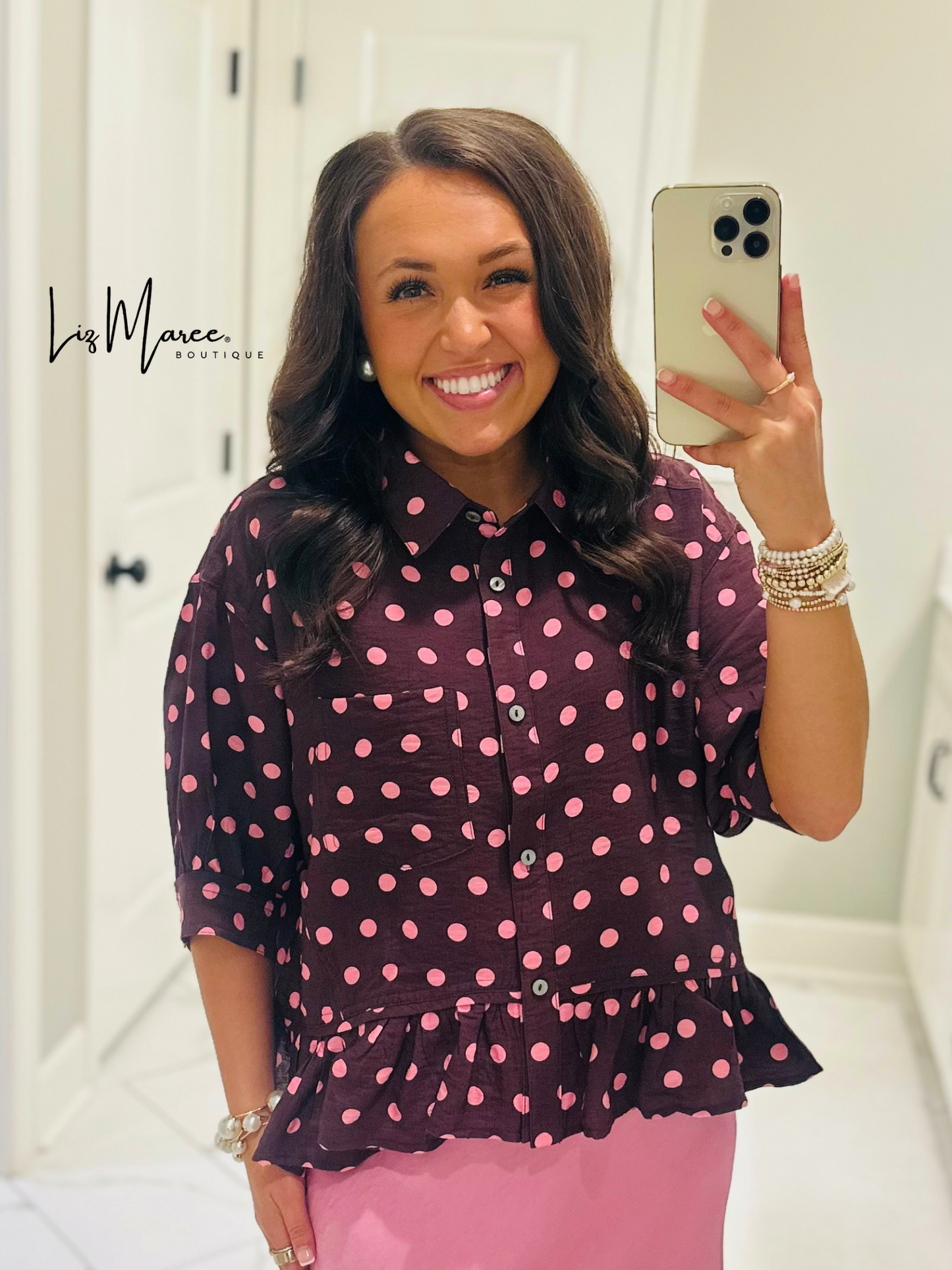 The Hanna Pink + Wine Polka Dot Top