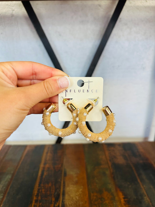 Pearl & Raffia Hoop Earring