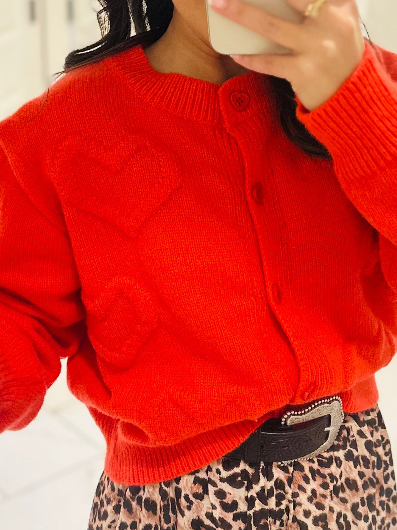 My Heart Print Red Cardigan Sweater