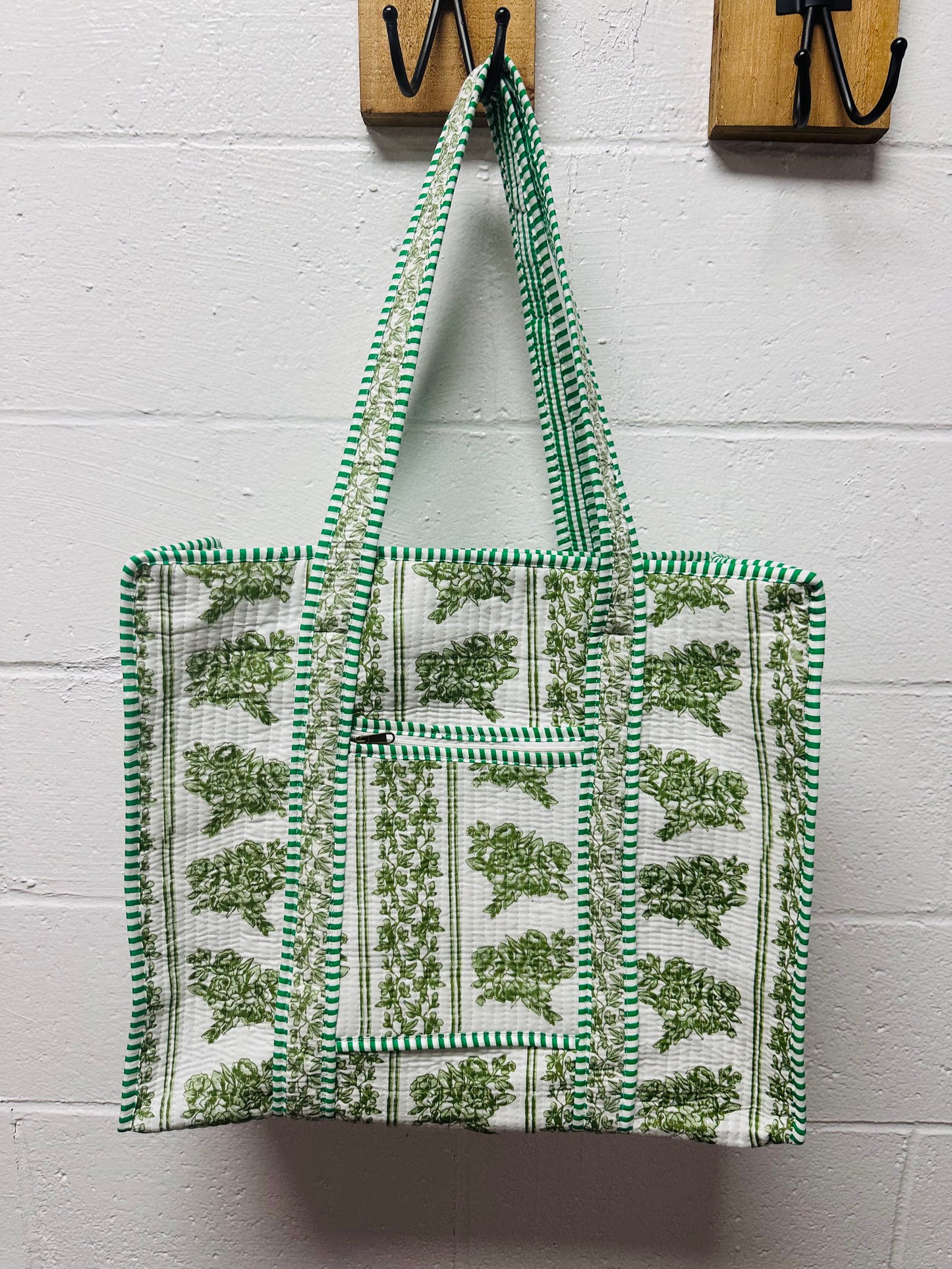 The Green + White Floral Quilted Tote Bag