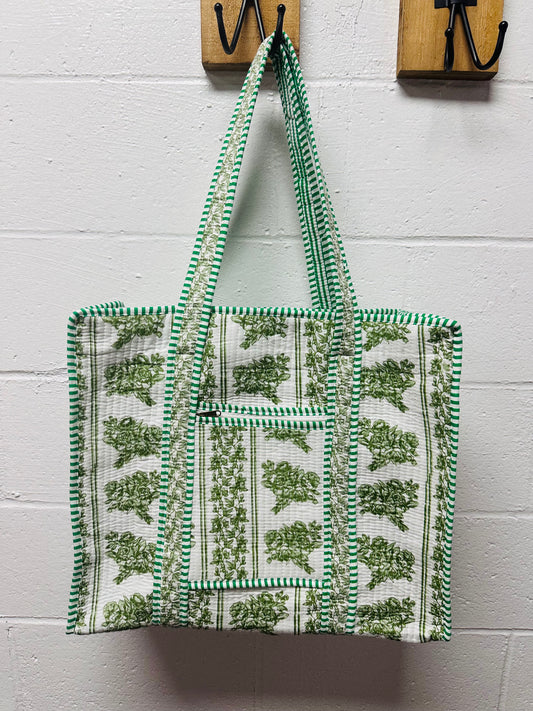 The Green + White Floral Quilted Tote Bag