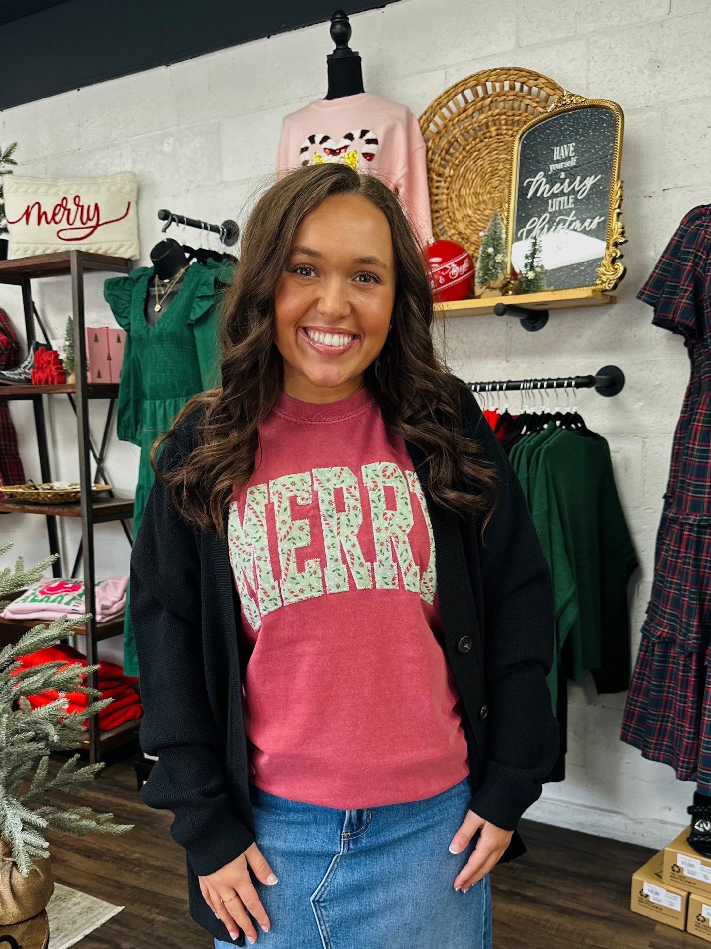 Vintage Candy Cane Christmas Embroidered Tee